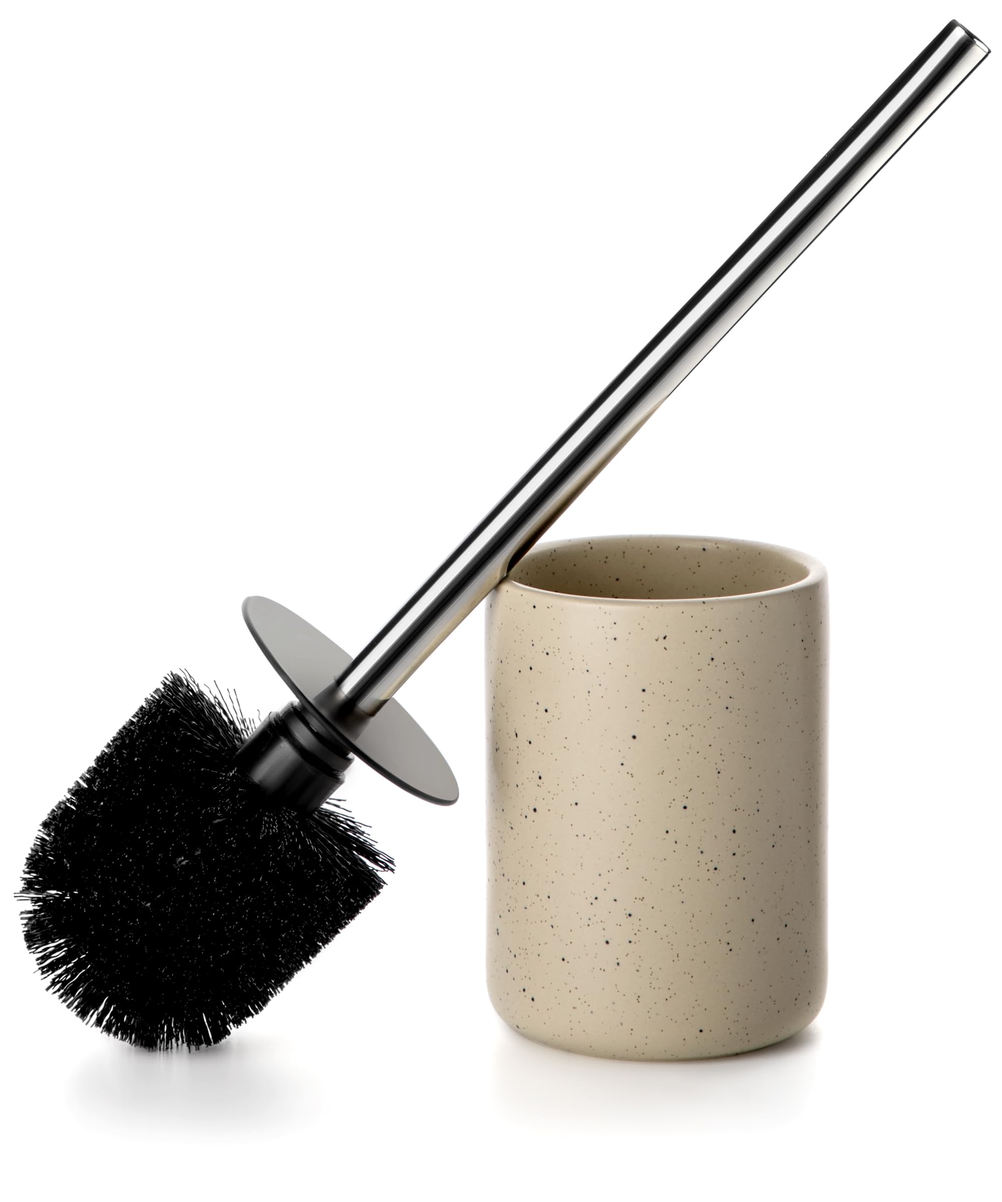 Viosuniu Ceramic Toilet Brush And Holder Set -Freestanding Deep-Cleaning Toilet Bowl Cleaner Brush, Stainless Steel Handle, Smal