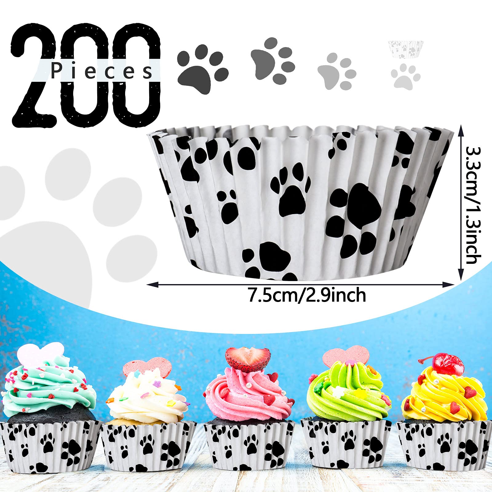 200 Pcs Paw Bone Cupcake Liners Dog Cupcake Wrappers Paw Pattern Cup Cake Holder Puppy Dog Theme Cupcake Wrappers For Baby Showe