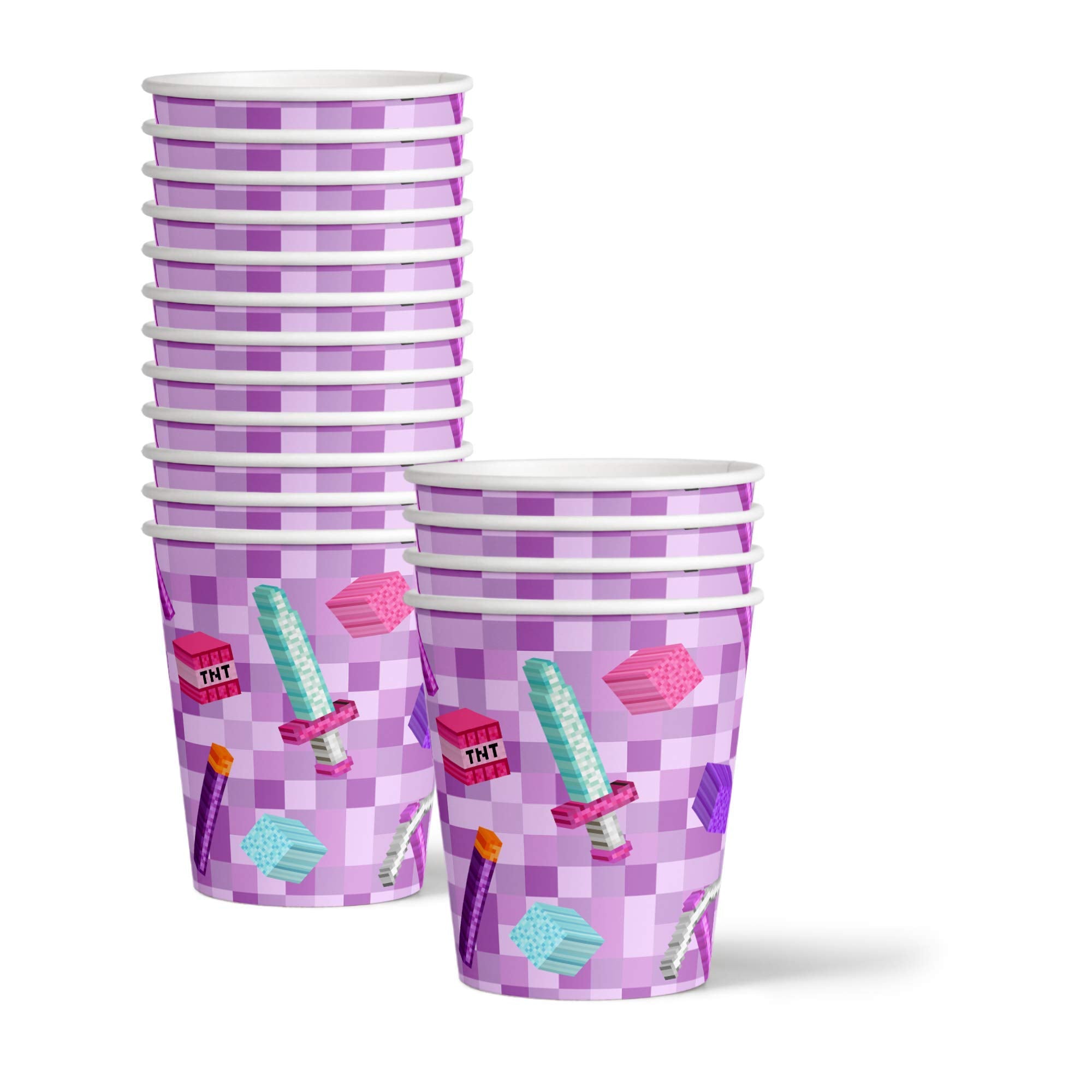 Girl Pixel Mining Birthday Party Supplies Set Plates Napkins Cups Tableware Kit For 16