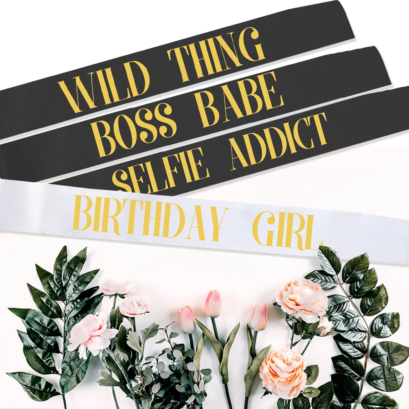 Angreel 12Pcs Birthday Sashes For Women Girls, With 1Pcs White Birthday Girl Sash + 11Pcs Black Party Sashes Set For Women Birth