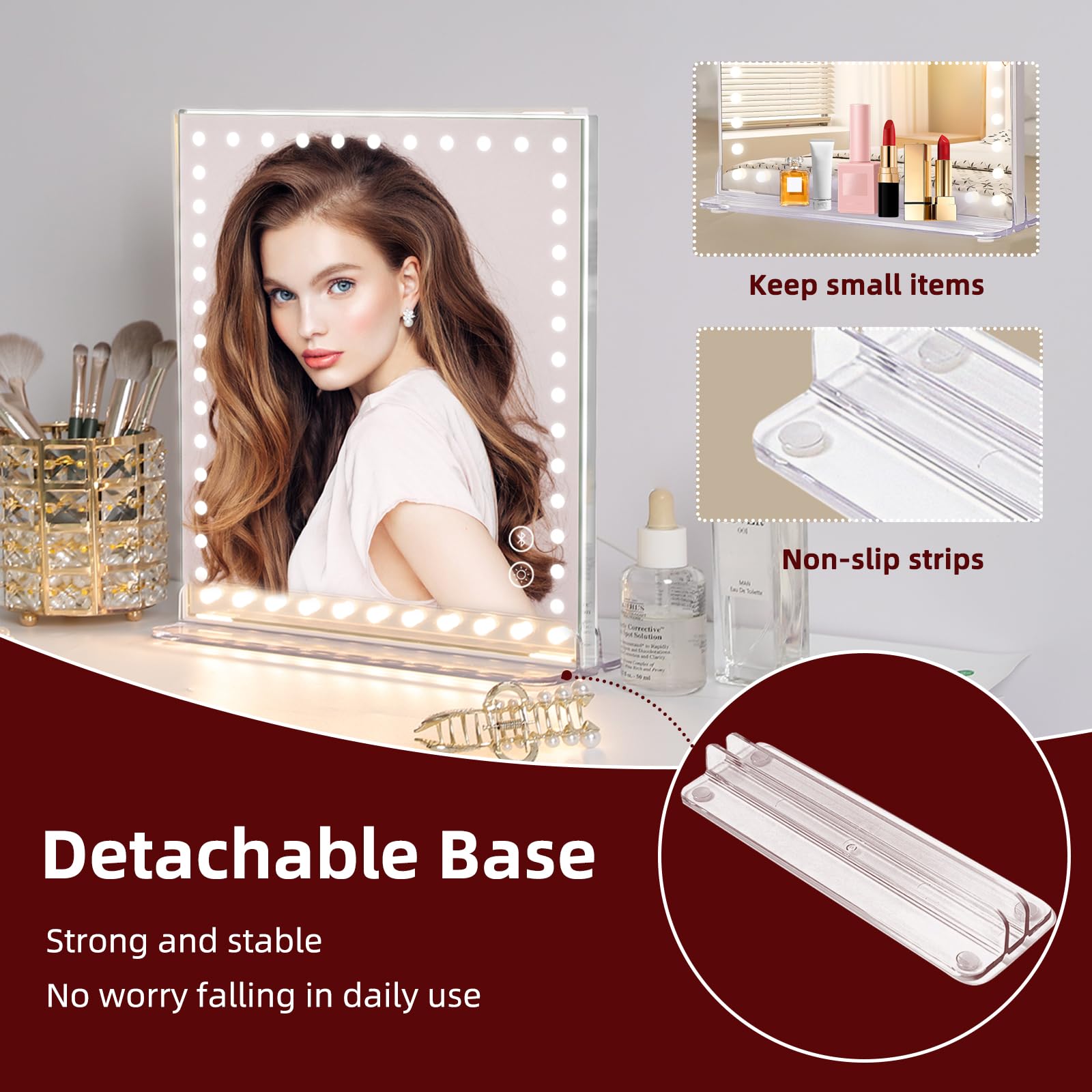 Vanitii Makeup Mirror With 48Pcs Led Lights 12X9 Hollywood Vanity Mirror With 3 Color Modes And Dimmable Smart Touch Light Up Mi