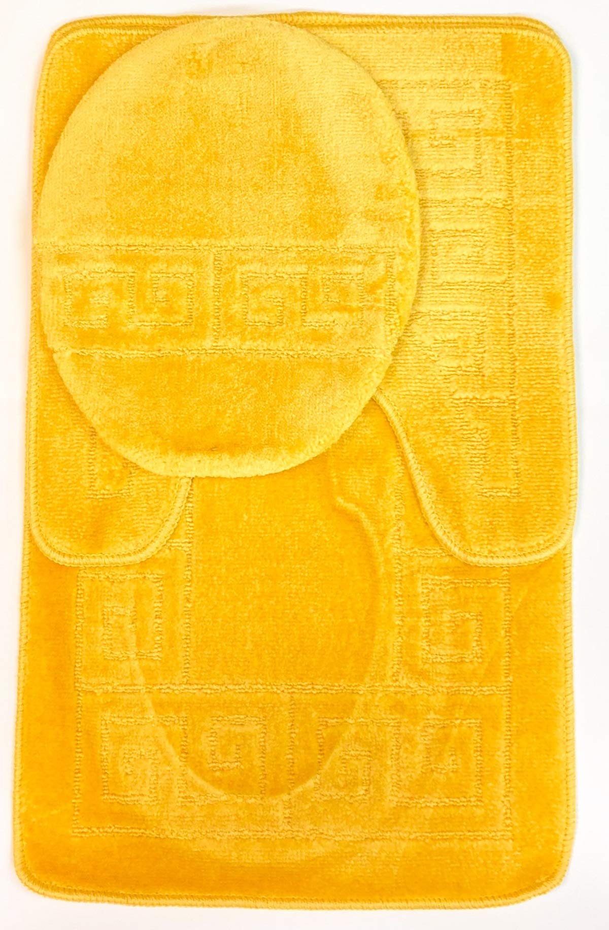 Wpm World Products Mart 3 Piece Bath Rug Set Pattern Bathroom Rug (20''X32'')/Large Contour Mat (20''X20'') With Lid Cover (Yell