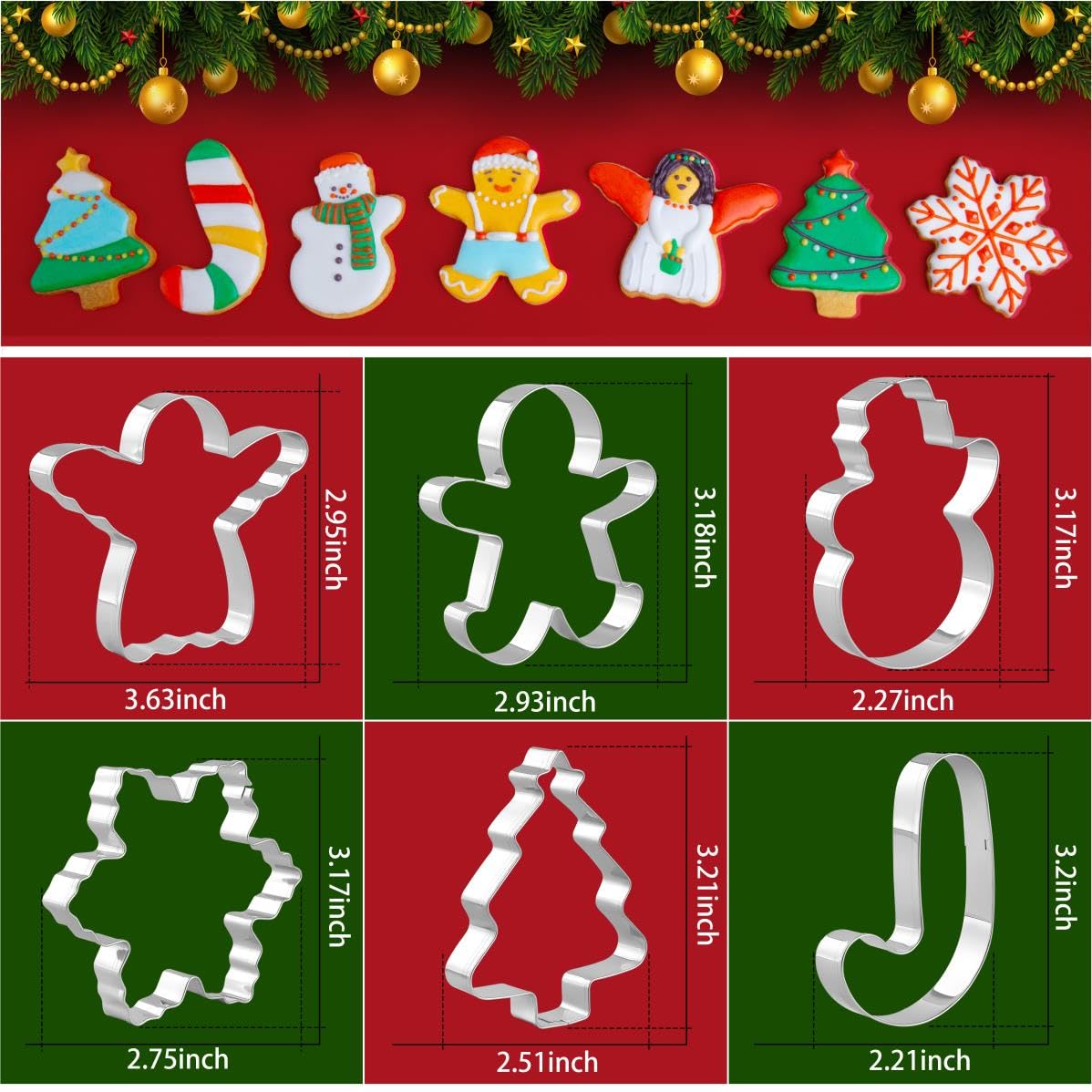 Christmas Cookie Cutter Set - 6 Pieces Christmas Cookie Cutter Shapes, Stainless Steel Cookie Cutters - Gingerbread Man, Snowfla
