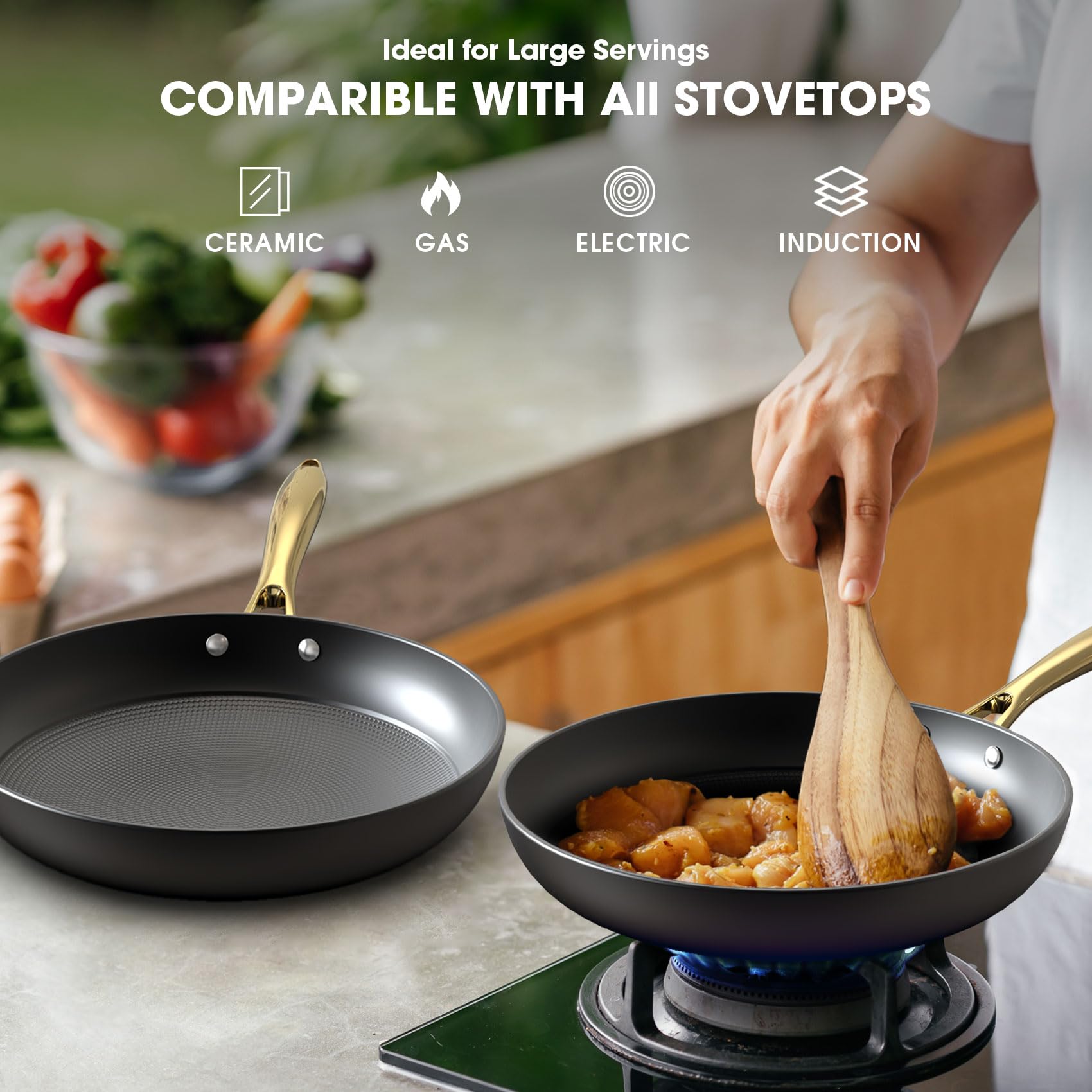 Imarku Cast Iron Skillets, Non Stick Frying Pans 2Pcs - 10 Inch & 12 Inch Frying Pan Set, Long Lasting Frying Pans Nonstick, Pro