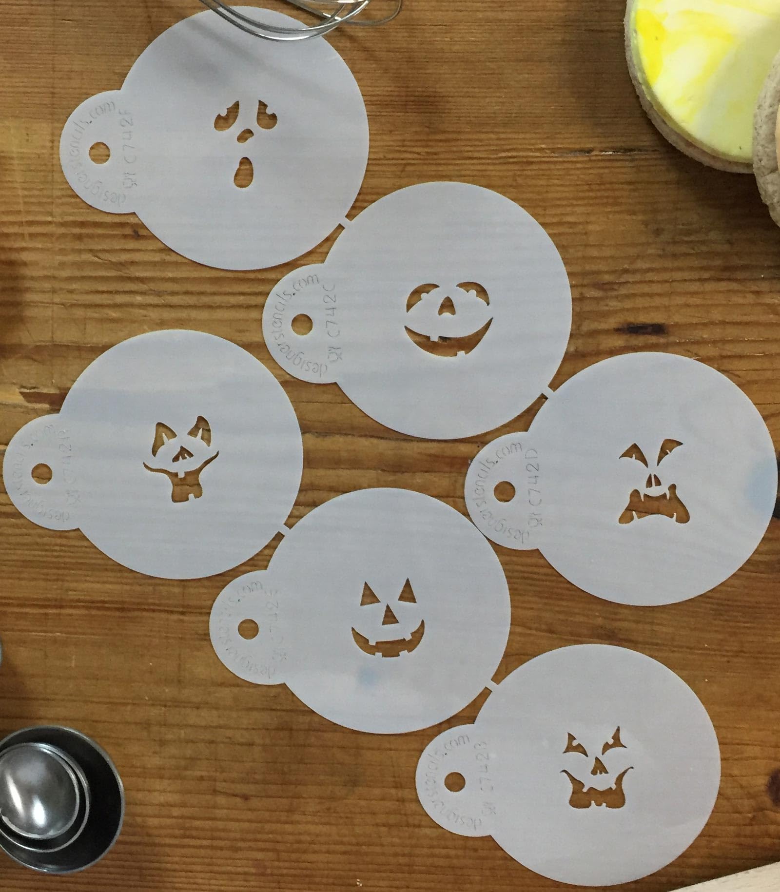 Designer Stencils 742 Mini Jack-O-Lantern Faces Cookie Stencils, Beige/Semi-Transparent