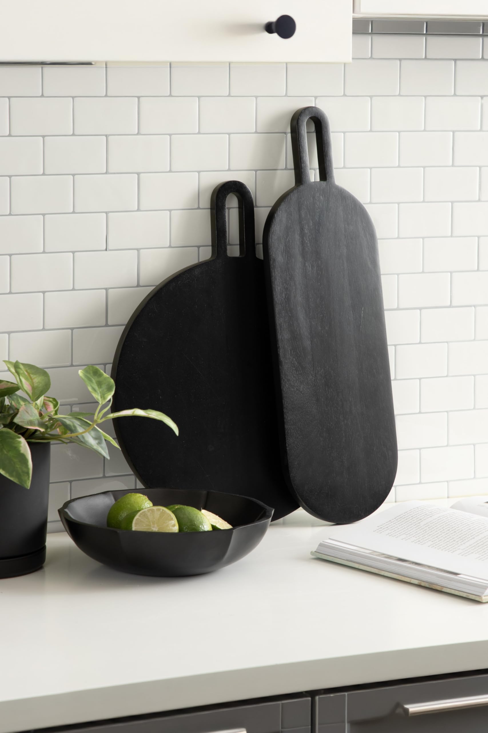 Kate and Laurel Staven Transitional Two-Piece Serving Boards Set, 7 x 22 and 14 x 18, Black, Modern Food-Safe Charcuterie Boards