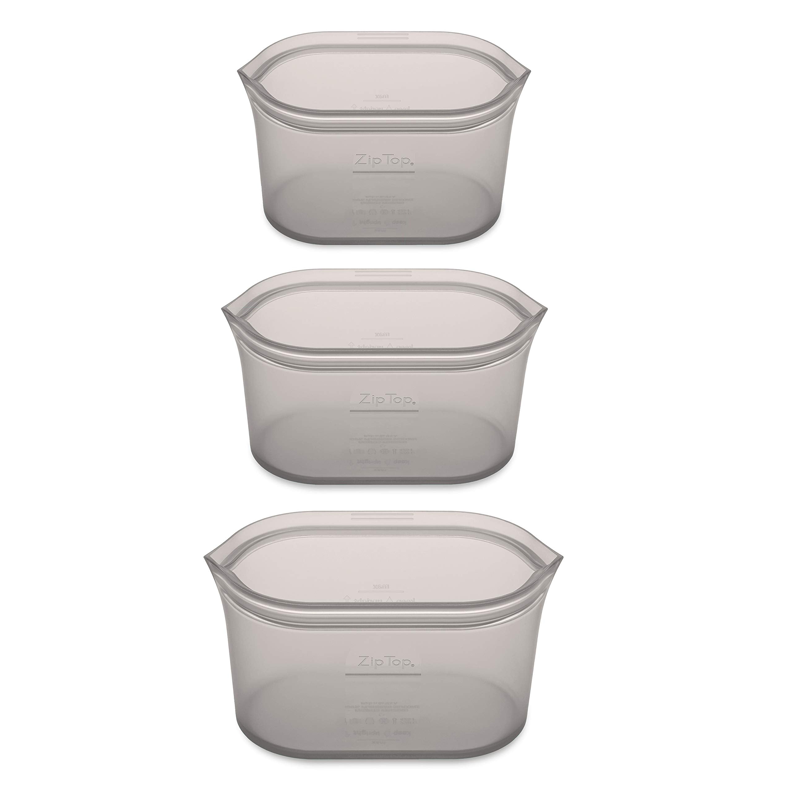 Zip Top Reusable Food Storage Bags | 3 Dish Set [Gray] | Silicone Meal Prep Container | Microwave, Dishwasher And Freezer Safe |