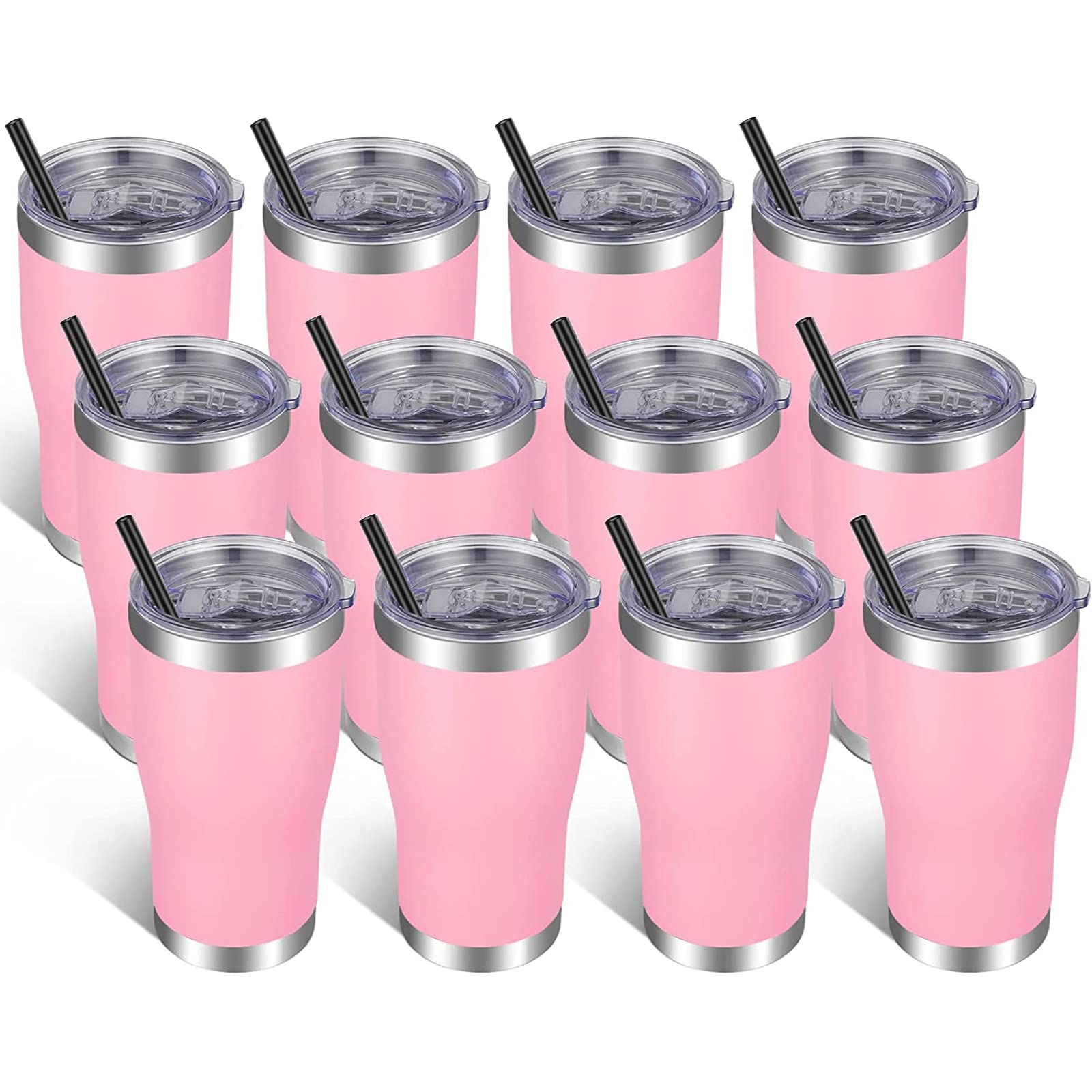 Vegond 20Oz Tumbler Stainless Steel Tumbler Cup With Lid And Straw Vacuum Insulated Double Wall Travel Coffee Mug(Pink 12 Pack)