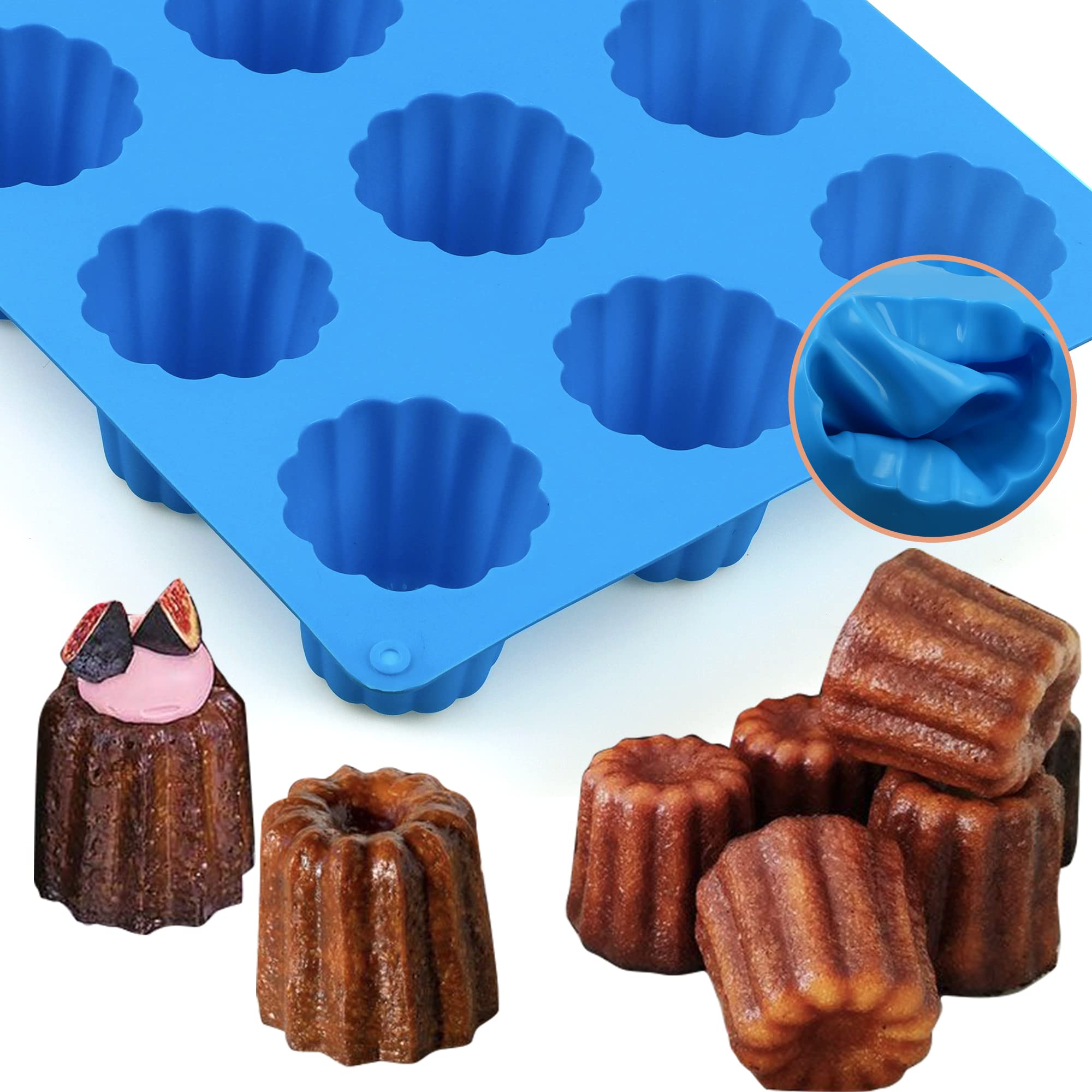Sidosir 2Pcs Canele Mold Silicone, 12-Cavity Nonstick Canele Silicone Baking Cake Pan For Bread Muffin