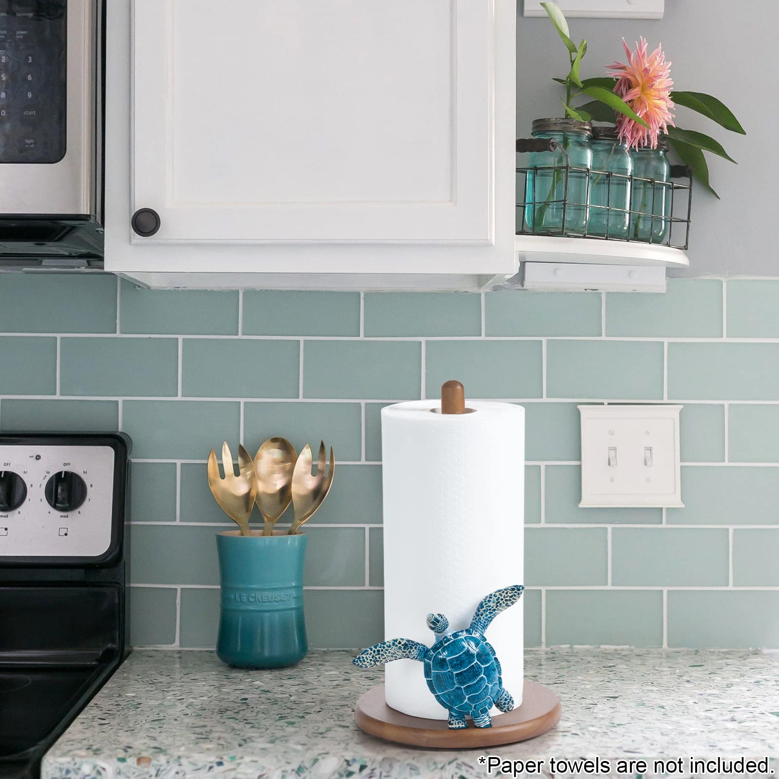 Turtle Paper Towel Holder - Unique Paper Towel Holder Stand Cute Sea Turtle Ocean Decor Gift Beach House Decor Wooden Counter Ki