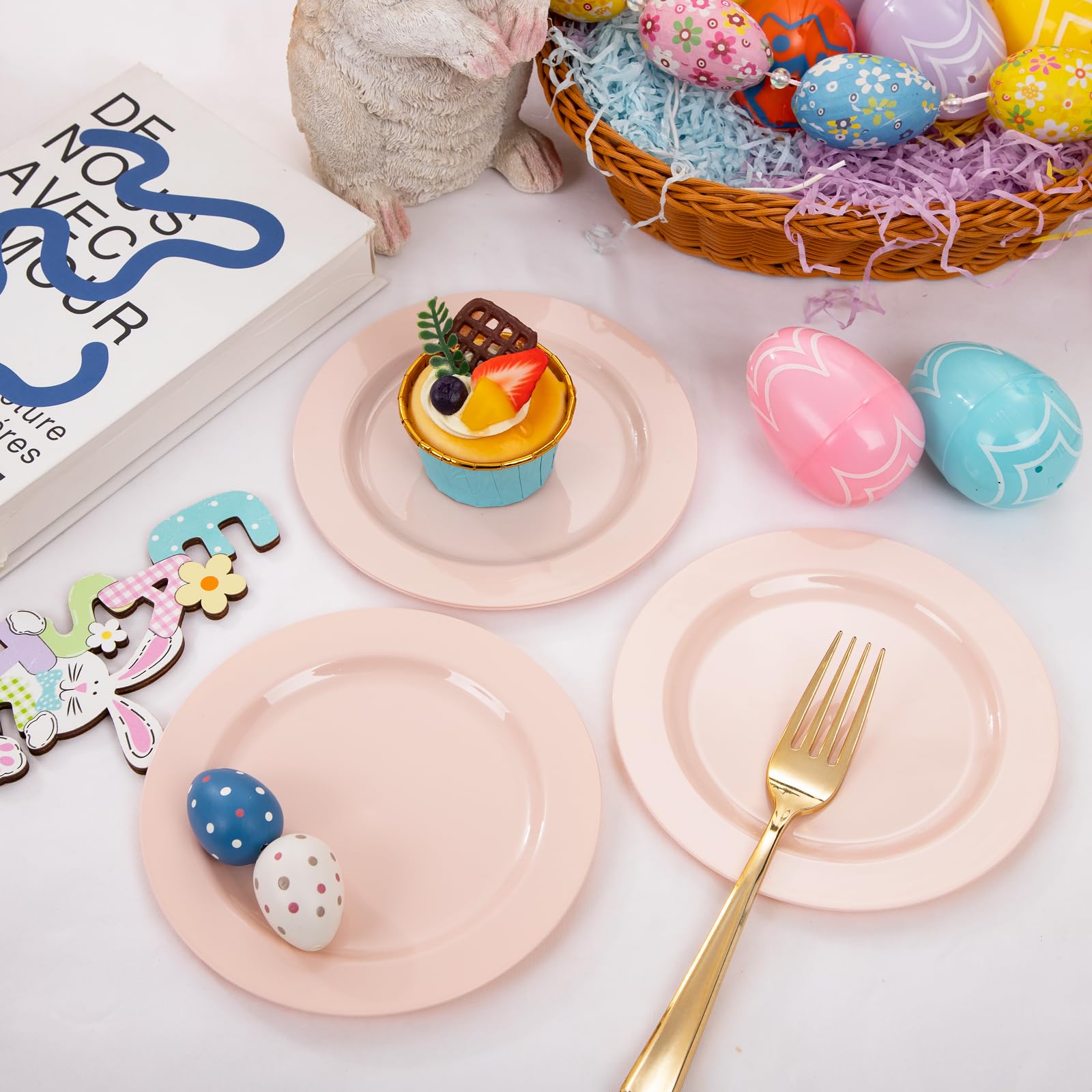 Bucla 100Pieces Pink Plastic Dessert Plates - 6.25Inch Pink Dessert Plates Disposable - Premium Hard Pink Appetizer Plates - Sma