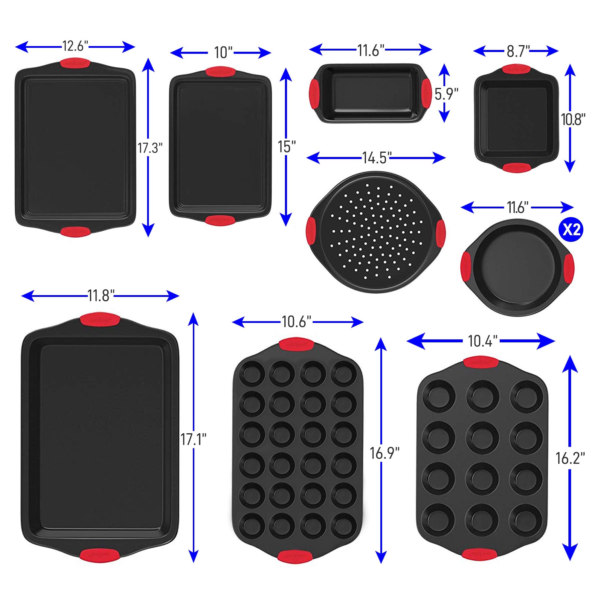 Nutrichef 10-Piece Nonstick Kitchen Oven Baking Pans - Premium & Stylish Non-Stick Carbon Steel - Commercial Grade Restaurant Qu