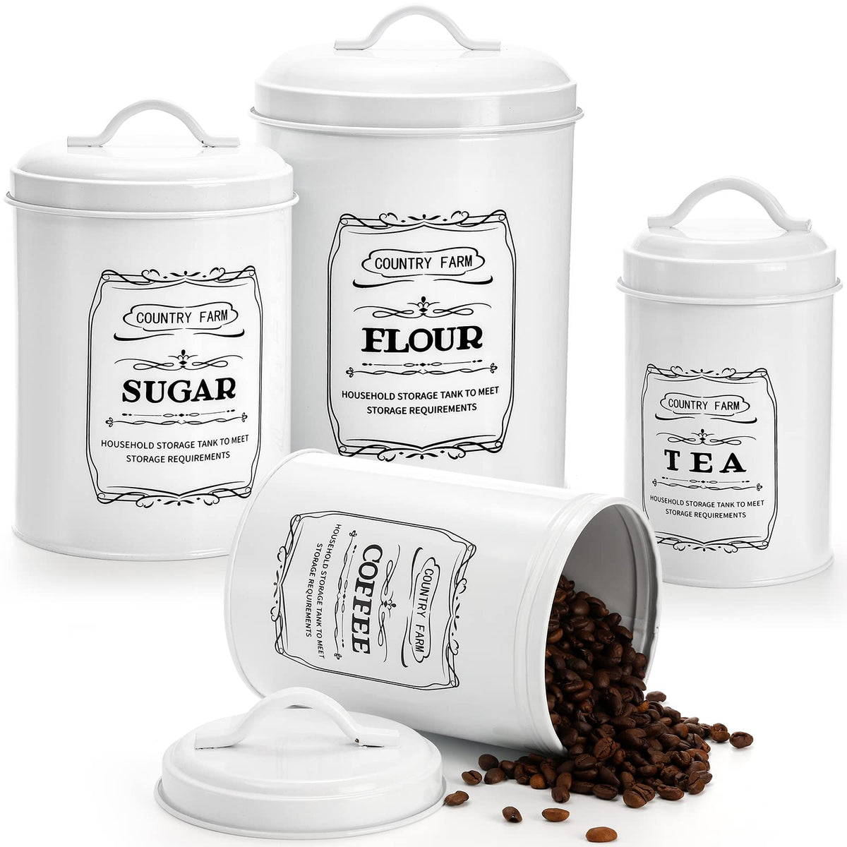 Yarlung Set Of 4 Kitchen Canisters With Airtight Lids, Coffee Tea Sugar Flour Metal Tin Jars Nesting Food Storage Container Set
