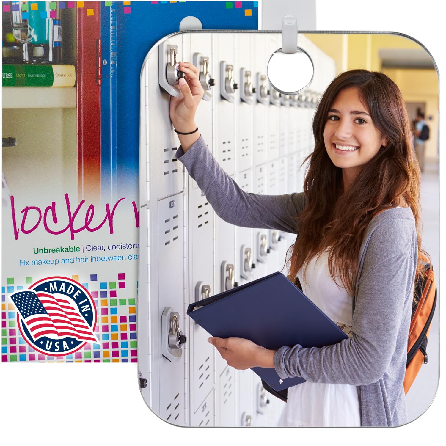 The Shave Well Company Locker Mirror for Office  Gym  or School  Full-Face Travel-Friendly Mirror with Convenient Handheld Option  Hanging Locker Mirror Includes Removable Adhesive Hook
