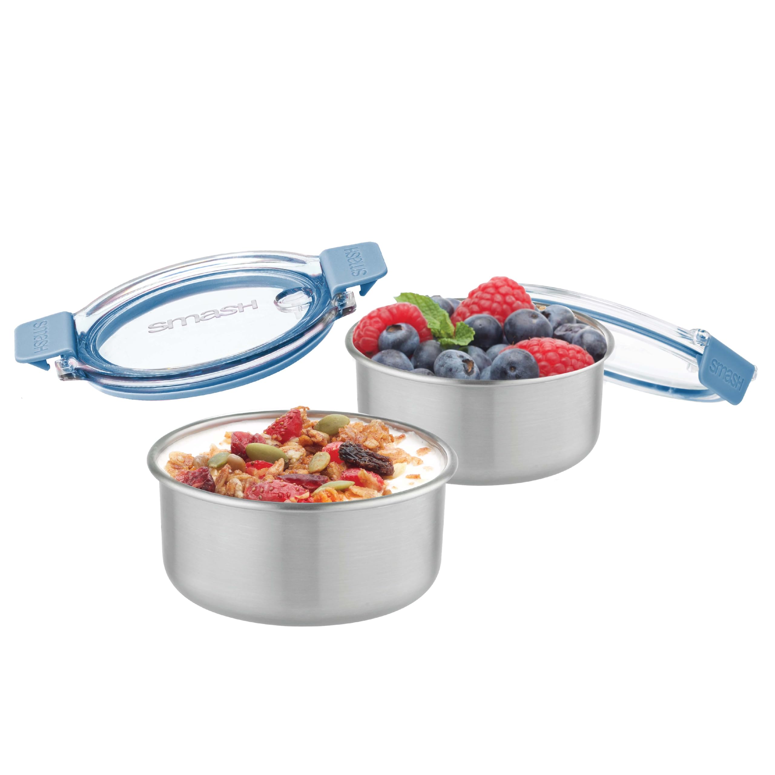 Smash Stainless Steel Snack Pot, Blue, 200 ml/ 6.7oz Capacity (Pack of 2)