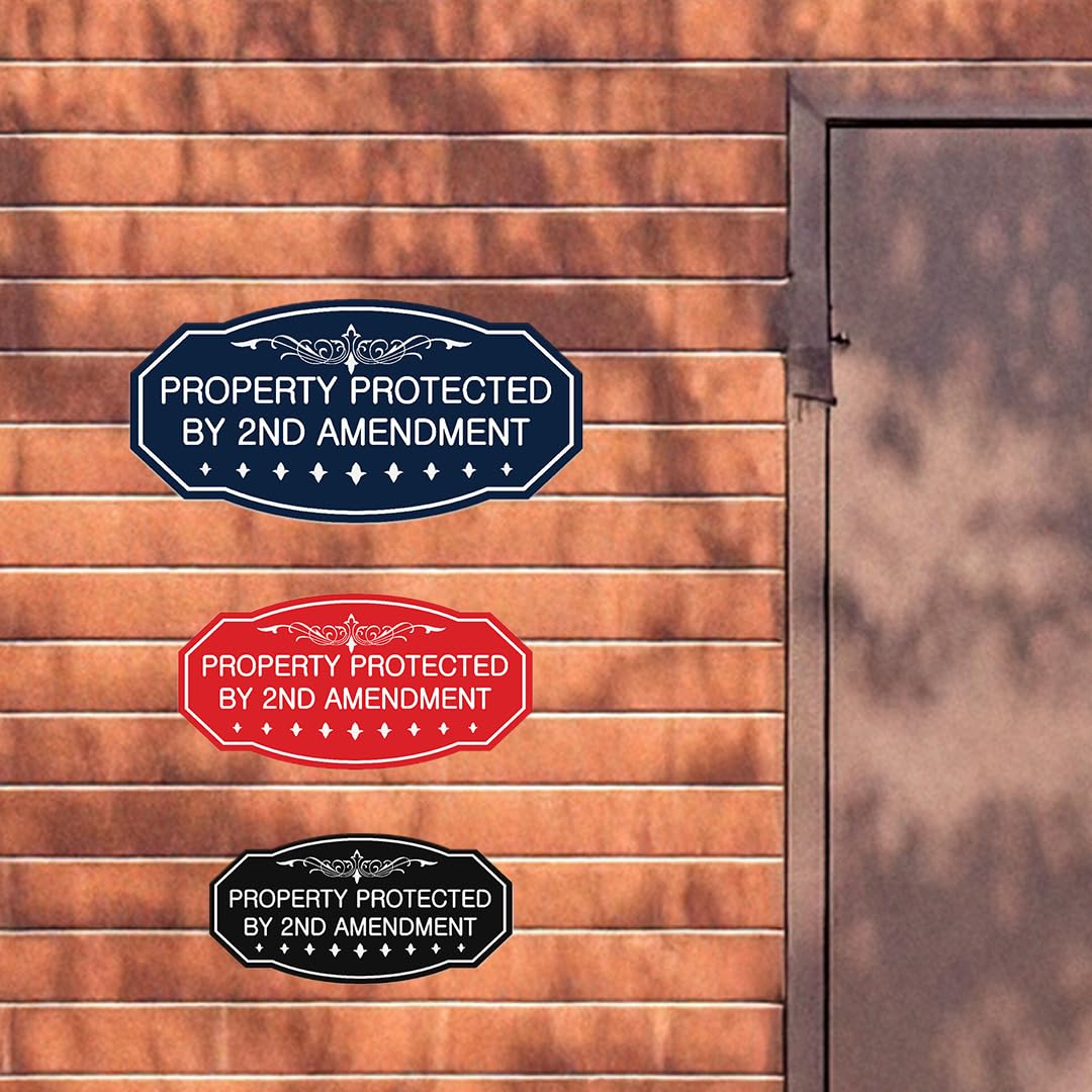 Victorian Property Protected By 2nd Amendment Sign - Easy Installation | Durable Wall or Door (Black/Gold) - Small (2 Pack)