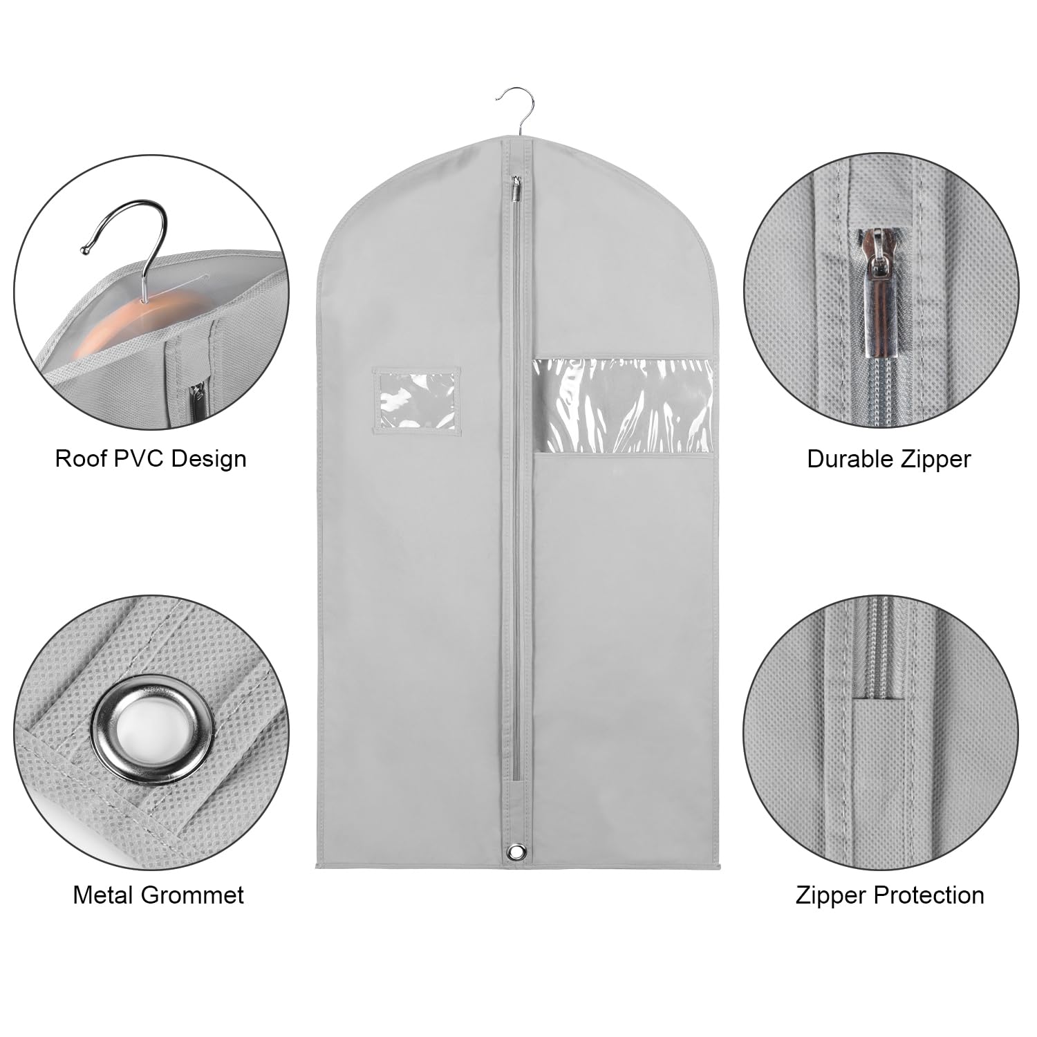 Syeeiex 40'' Suit Bag, Set Of 5 Garment Bag, Garment Bags For Hanging Clothes, Suit Bags For Closet Storage, Waterproof And Dust