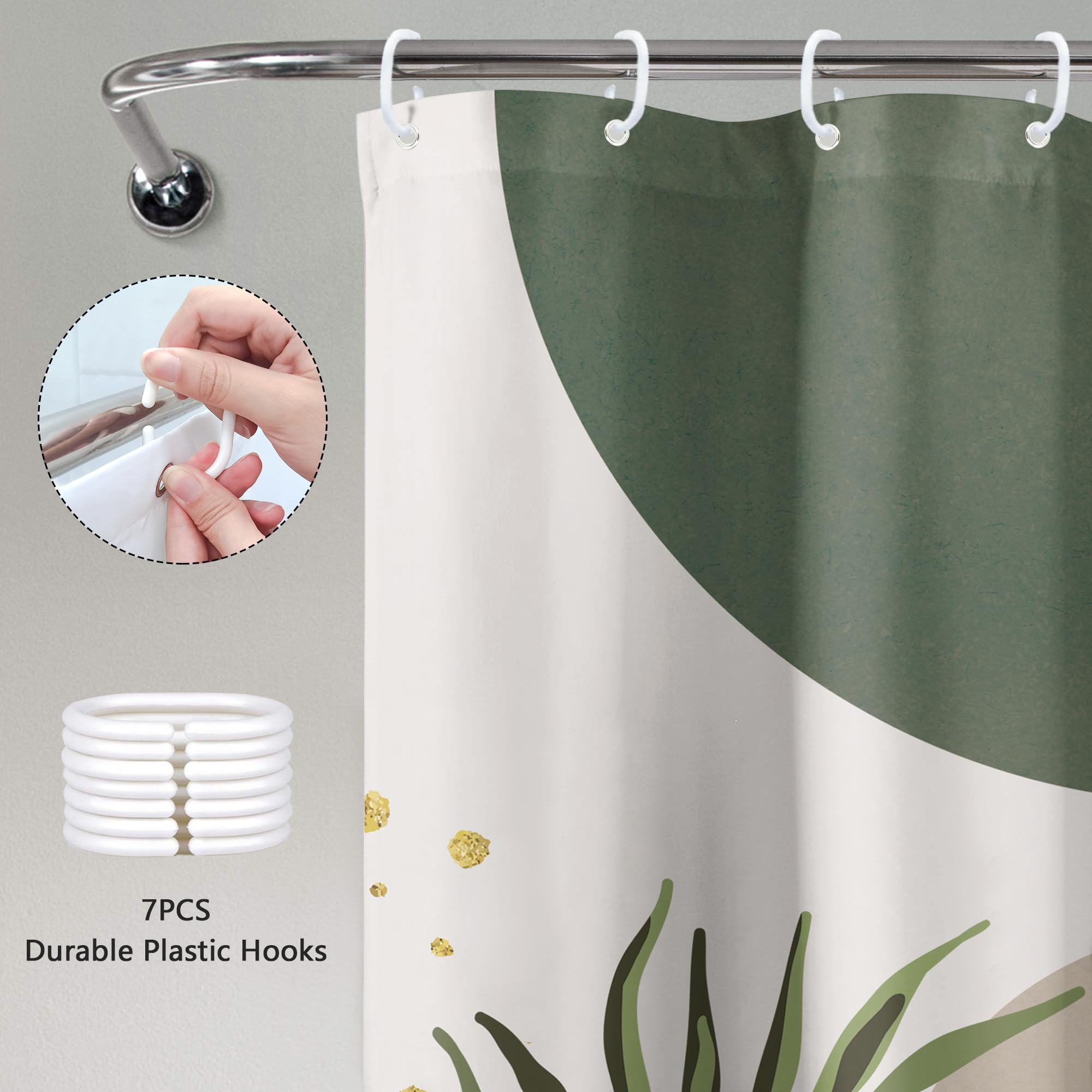 Mitpok Small Stall Rv Shower Curtain 36Wx72H Half Single Sage Green Modern Boho Mid Century Abstract Gold Leave Grey Plant Bathr