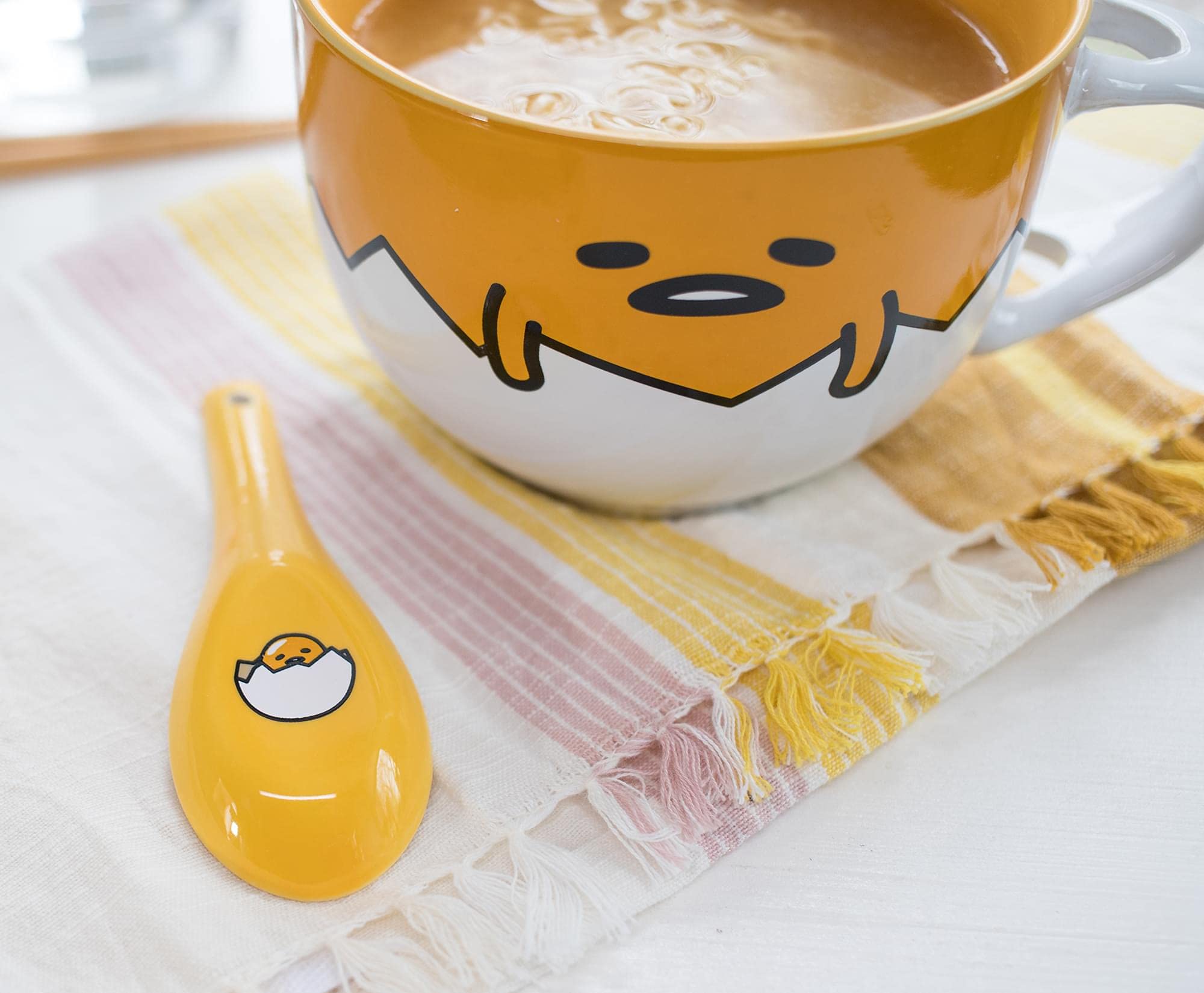 Silver Buffalo Gudetama Dangerous Situations Boxed Ceramic Soup Mug W/Spoon, 24-Ounce