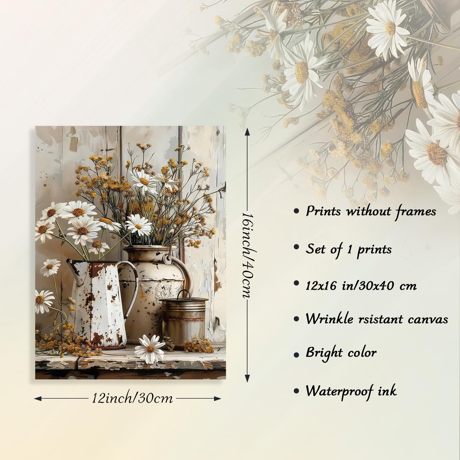 Rustic Daisy Wall Art Farmhouse Bathroom Wall Decor Vintage Country Ca ...
