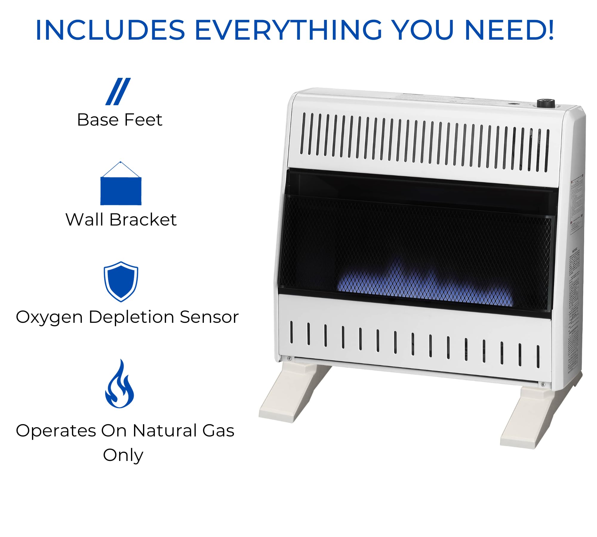 Procom Mn300Tba-B Ventless Natural Gas Blue Flame Space Heater With Thermostat Control For Home And Office Use, 30000 Btu, Heats