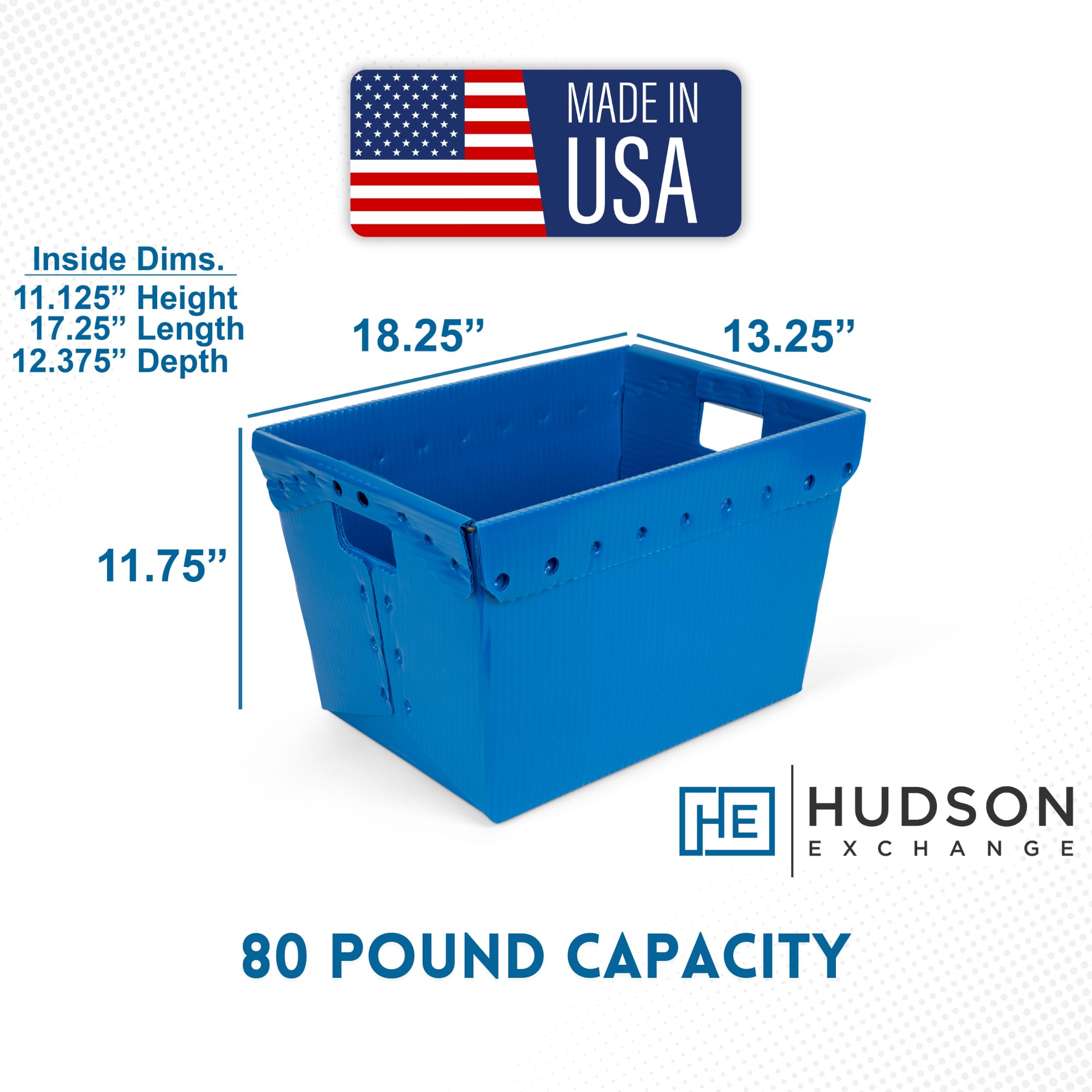 Hudson Exchange 18.25 X 13.25 X 11.75 (1 Pack) Corrugated Space Age Handled Storage Container Mail Tote, Blue