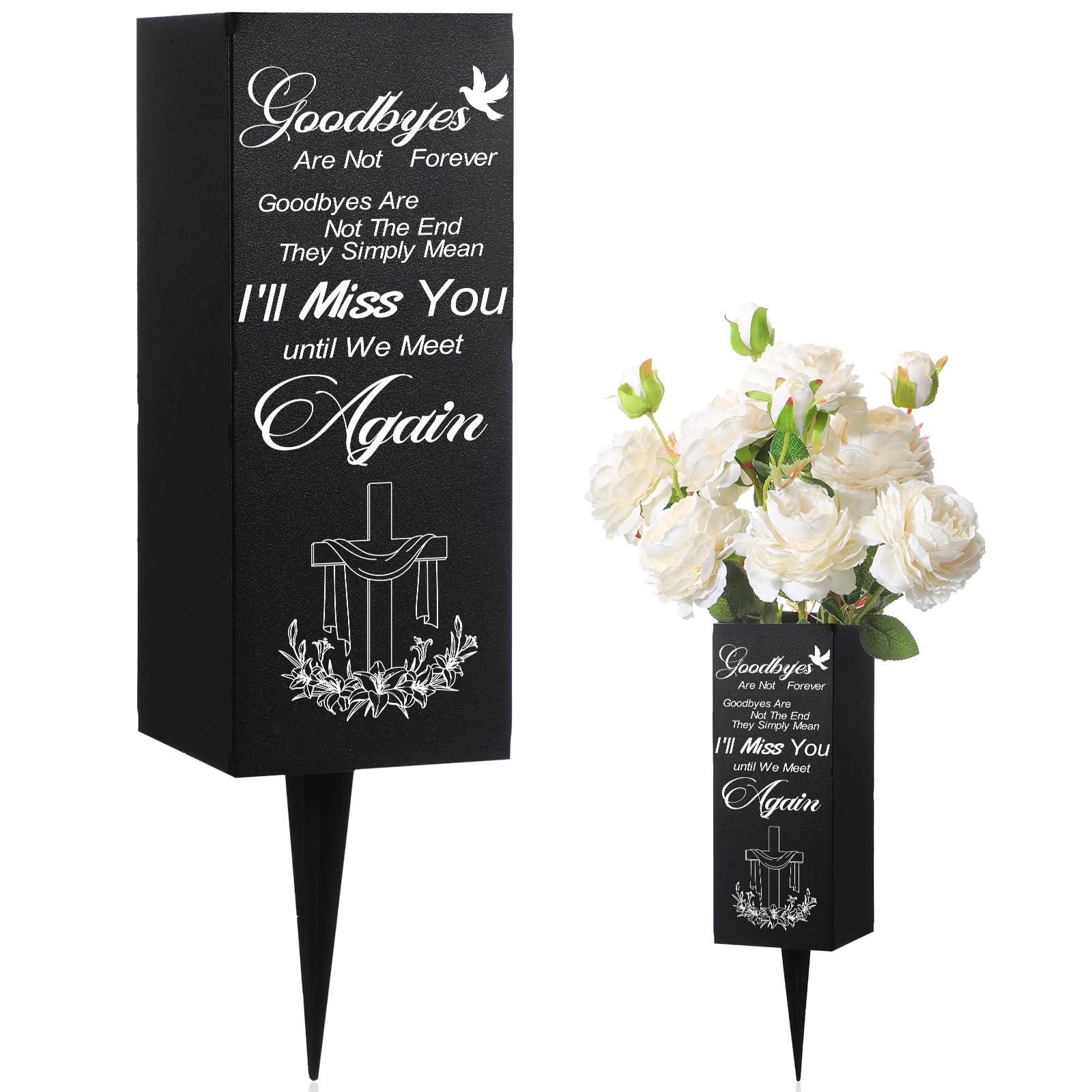 Geosar Cemetery Vases with Spikes Grave Vases for Cemetery Metal Funeral Flower Holder in Loving Memory Sign Memorial Gifts for 