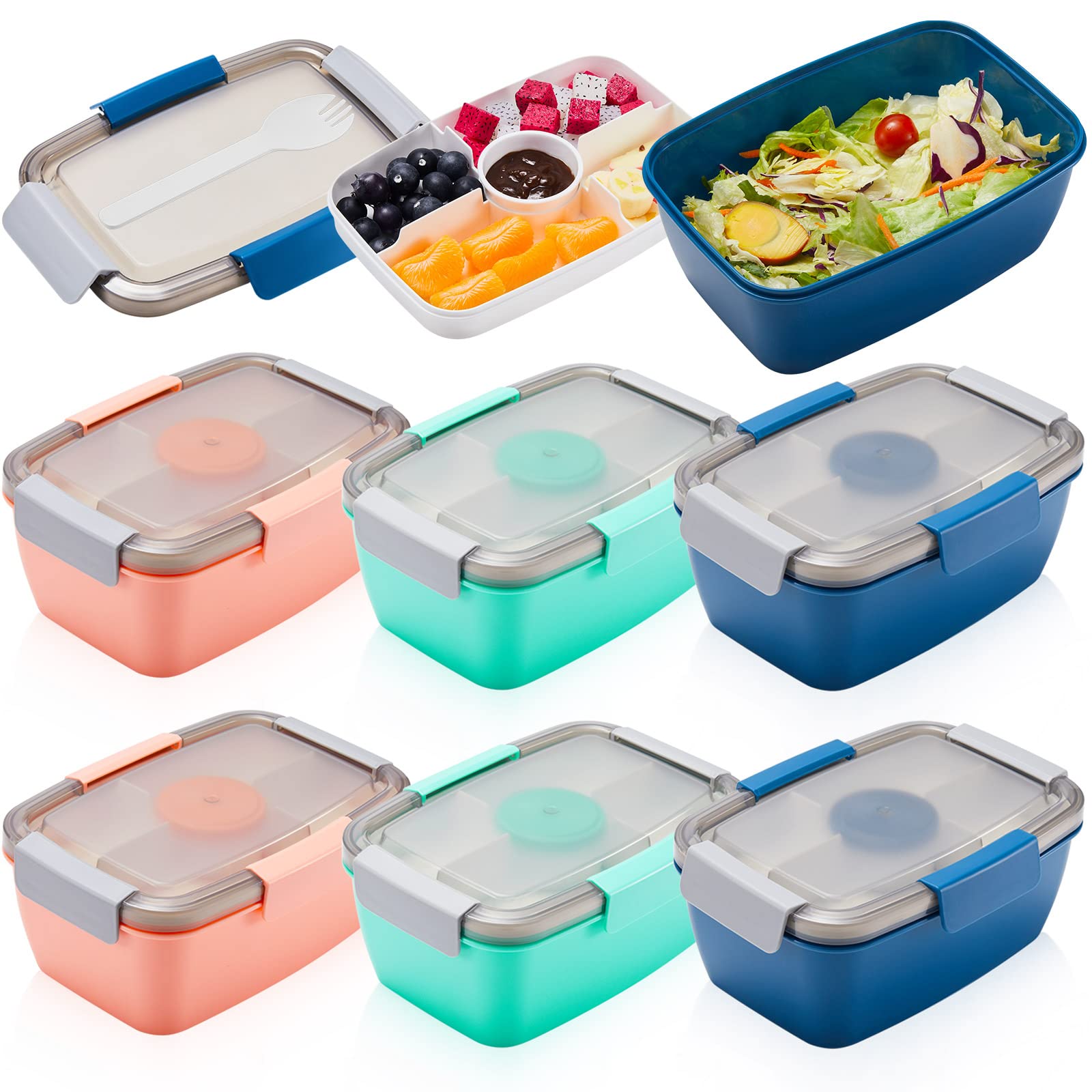 Tessco 6 Pcs Large Salad Container For Lunch 68 Oz Salad Bowls Stackable Lunch Box Containers With 5 Compartment And Sauce Cups