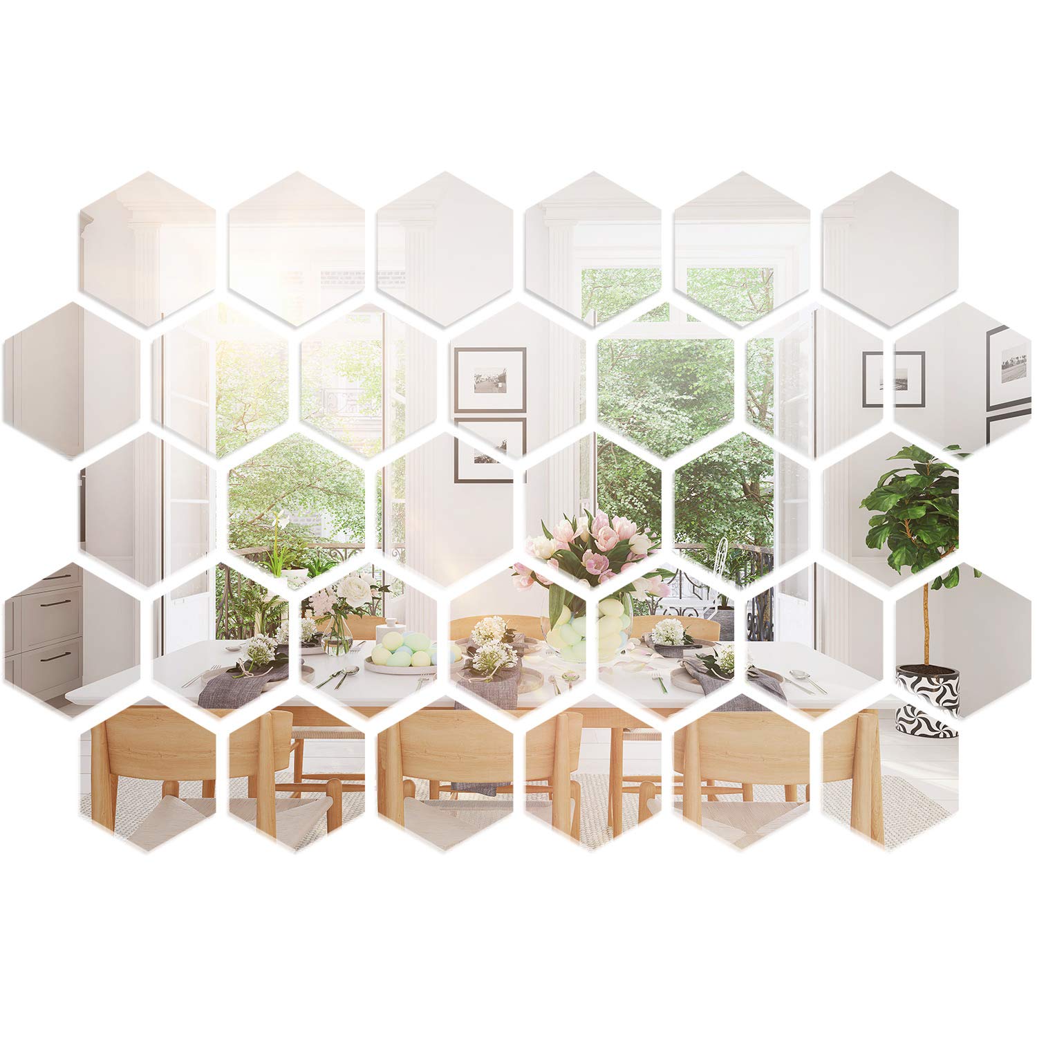 Shappy 32 Pcs Hexagon Mirror Wall Stickers Removable Silver Acrylic Mirror Stickers Honeycomb Decals For Diy Home Art Bedroom Li