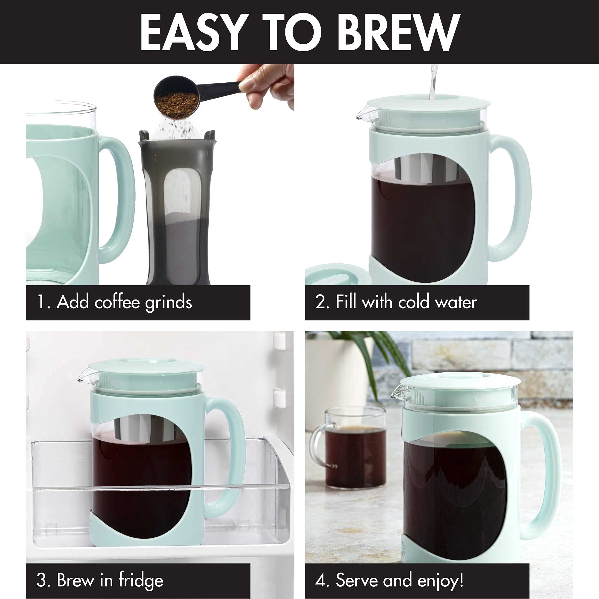 Primula Burke Deluxe Cold Brew Iced Coffee Maker, Comfort Grip Handle, Durable Glass Carafe, Removable Mesh Filter, Perfect 6 Cu
