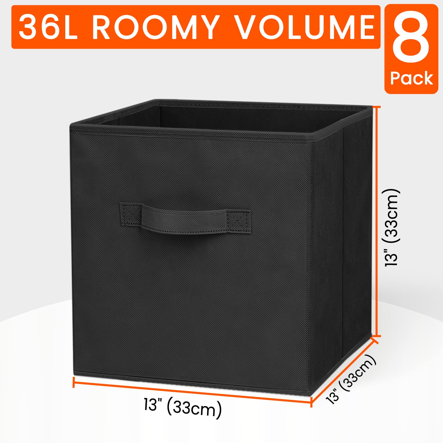 Storage Cubes  13x13 Large Cube Storage Bins (Set of 8)  Fabric Collapsible Clothes Storage Bins with Dual Handles  Foldable Cube Baskets for Shelf  Closet Organizers and Storage Box (Black)