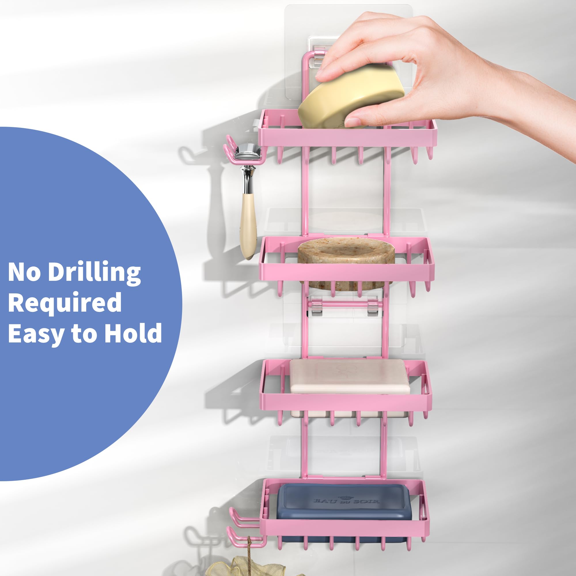Moforoco Soap Dish Holder For Shower Wall, No Drilling, 304 Rustproof Stainless Steel, Soap Bar Holder With 4 Hooks And Razor Ho