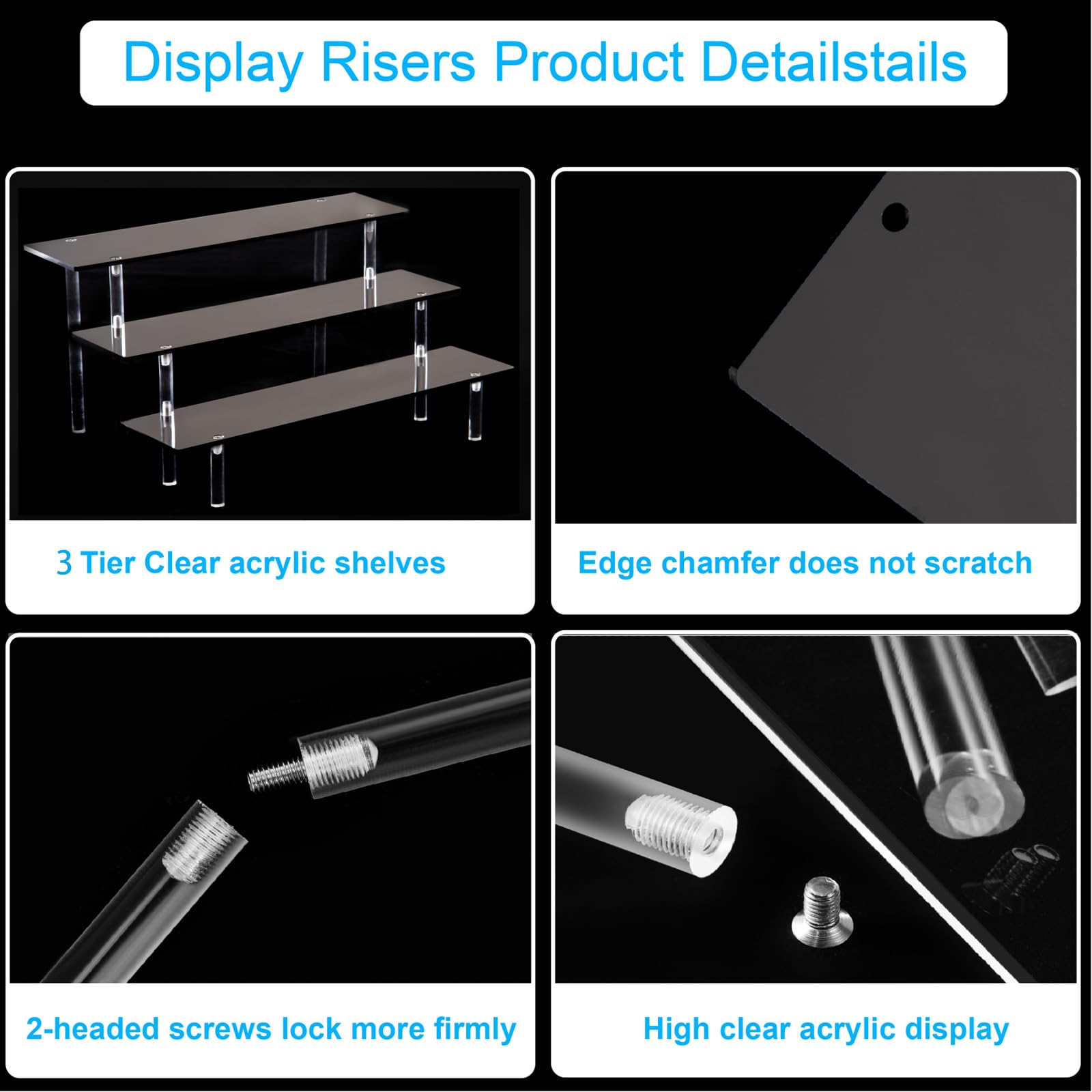 HENABLE 3 Tier Perfume Organizer Stand, Black Acrylic Risers Display Stands, Cologne Shelf Dessert Display for Party, Figure Sta