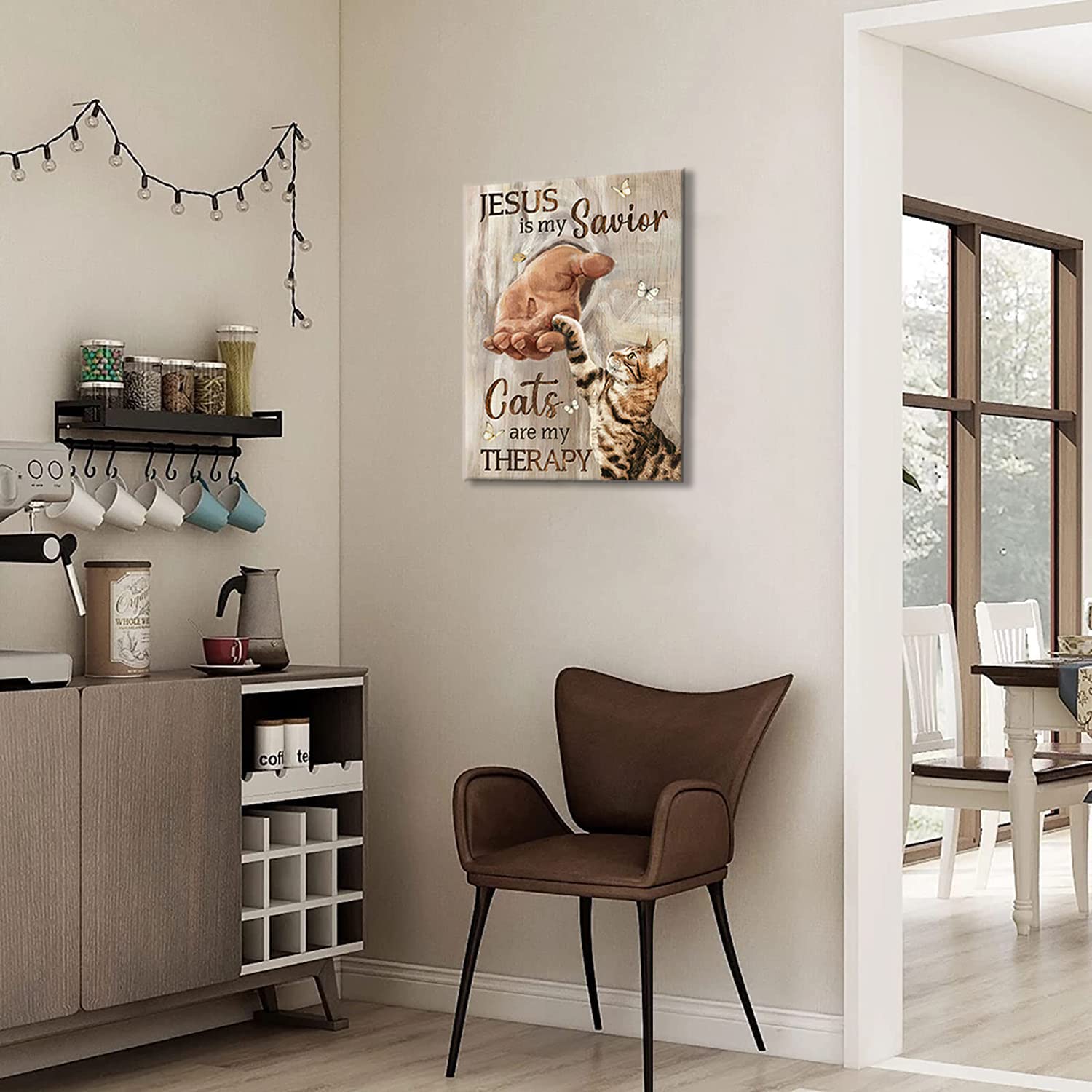 Christian Cat Wall Art Cat Jesus Pictures Wall Decor Religious Butterfly Canvas Prints Framed Modern Hand Of God Painting Artwor