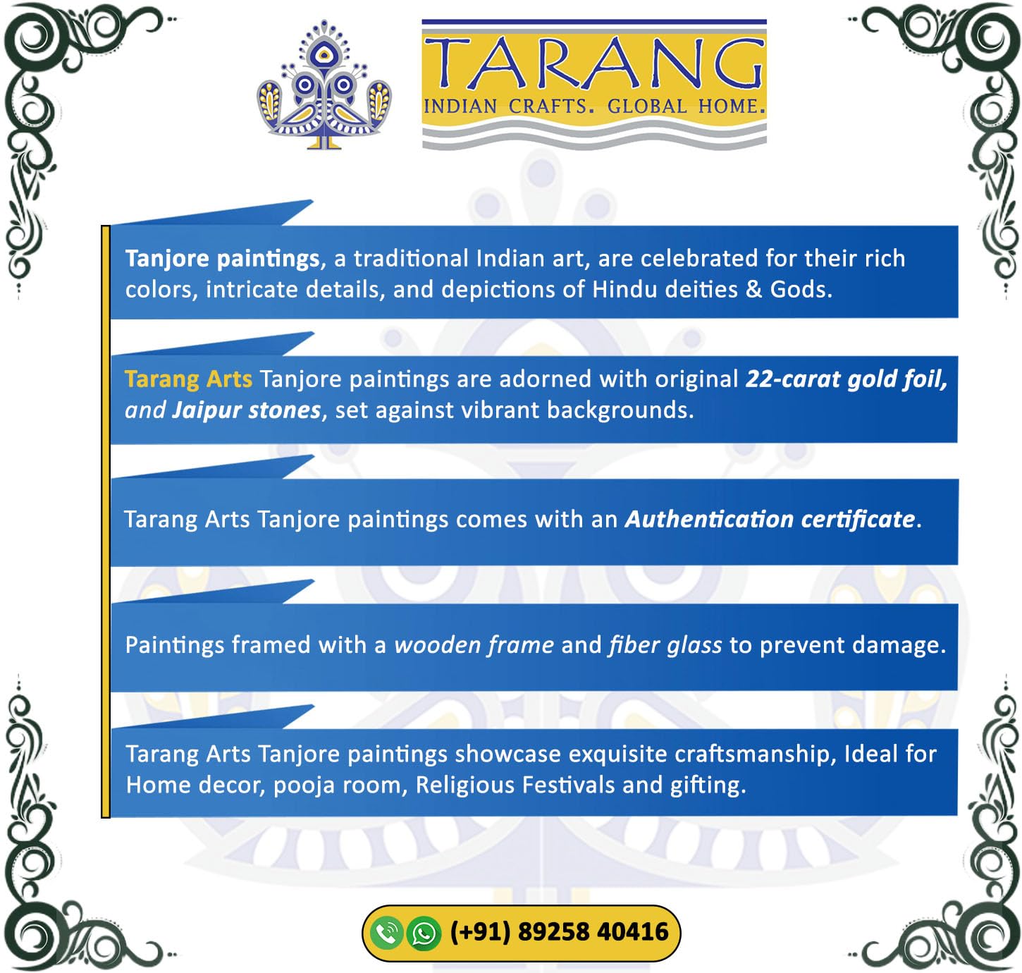 Tarang Arts Lord Tirupati Balaji Tanjore Paintings With Wooden Mani Frame, 3D Embose Design, 22-Carat Gold Foil & Jaipur Stones