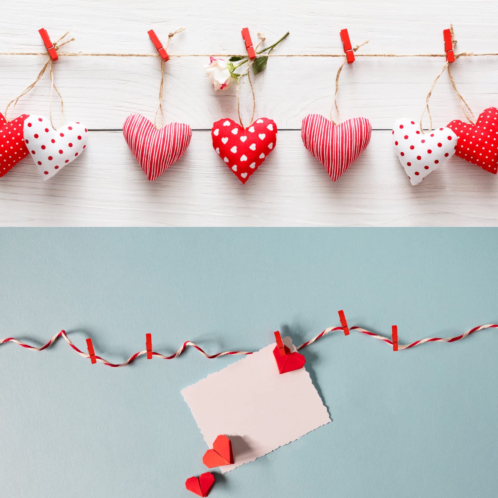 Bronagrand 50 Pieces Red Wooden Clothespins Photo Paper Clips Mini Laundry Peg Pins With 50 Meters Twine For Diy Crafts Christma