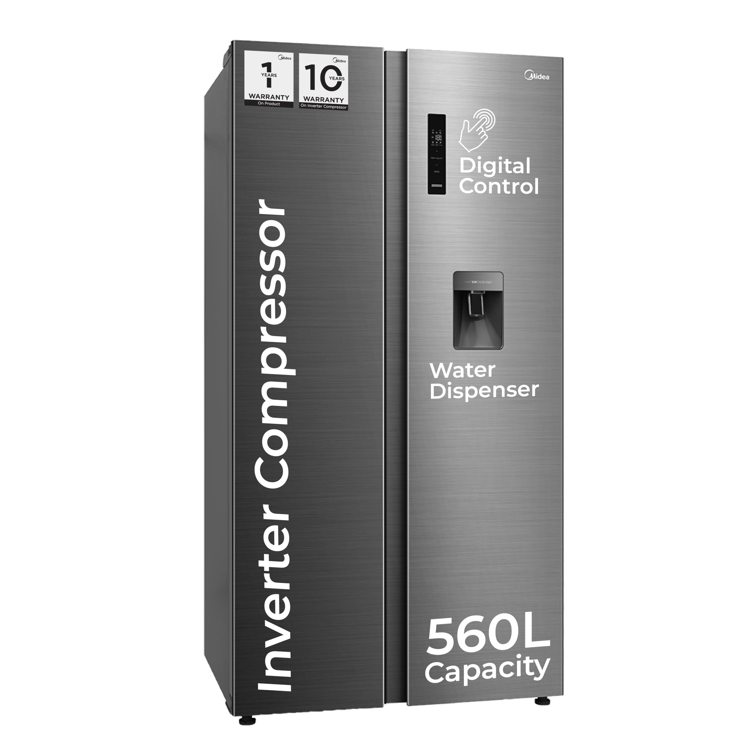 Midea 560 L Side By Side Refrigerator, Inverter Compressor, Multi Air Flow Cooling, Water Dispenser (Frost Free, Energy Efficien