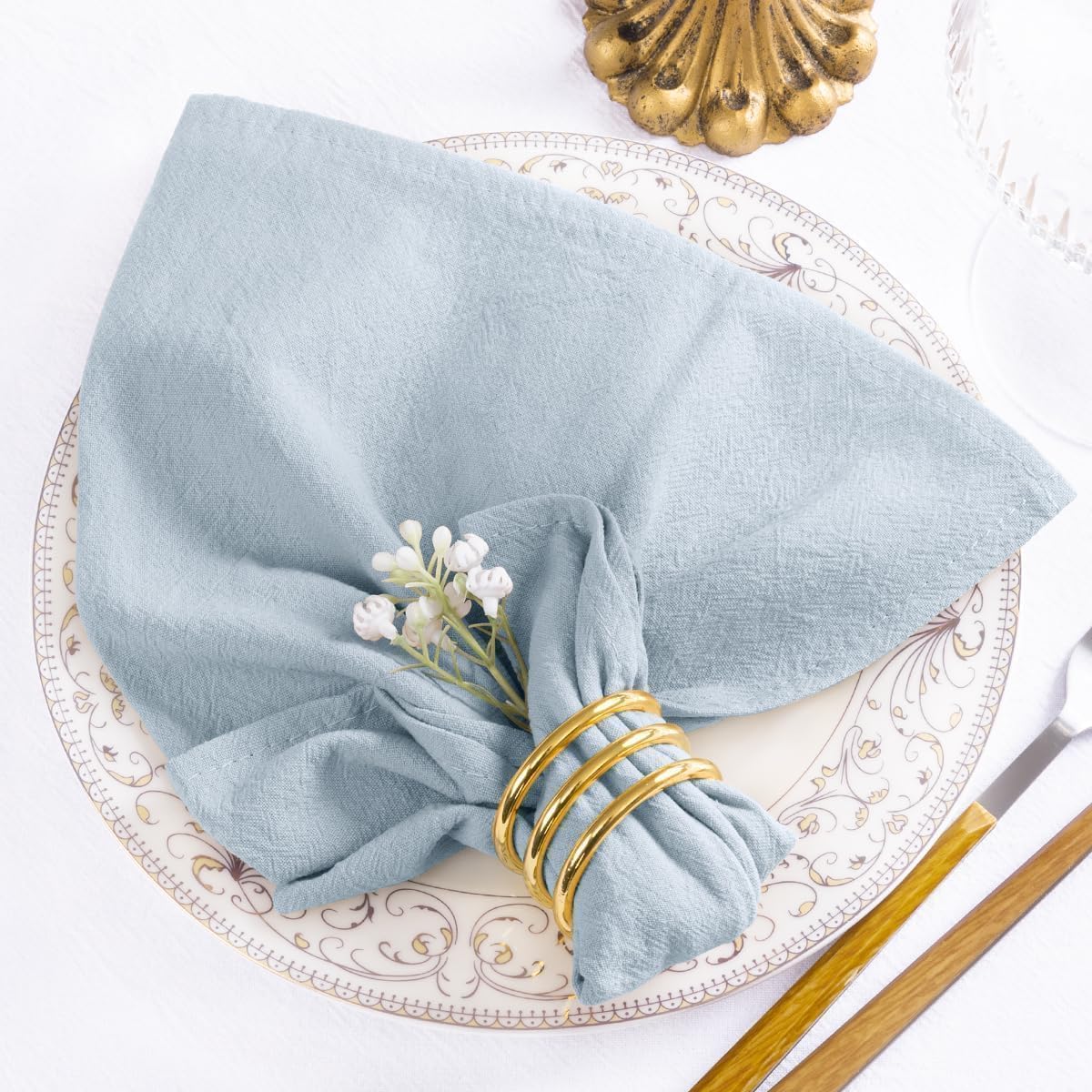 Mlmw Silver Blue Cloth Napkins Set Of 8 Spring Linen Cotton Dinner Napkins Cloth Bulk Washable 16''  16'' For Wedding Party Baby
