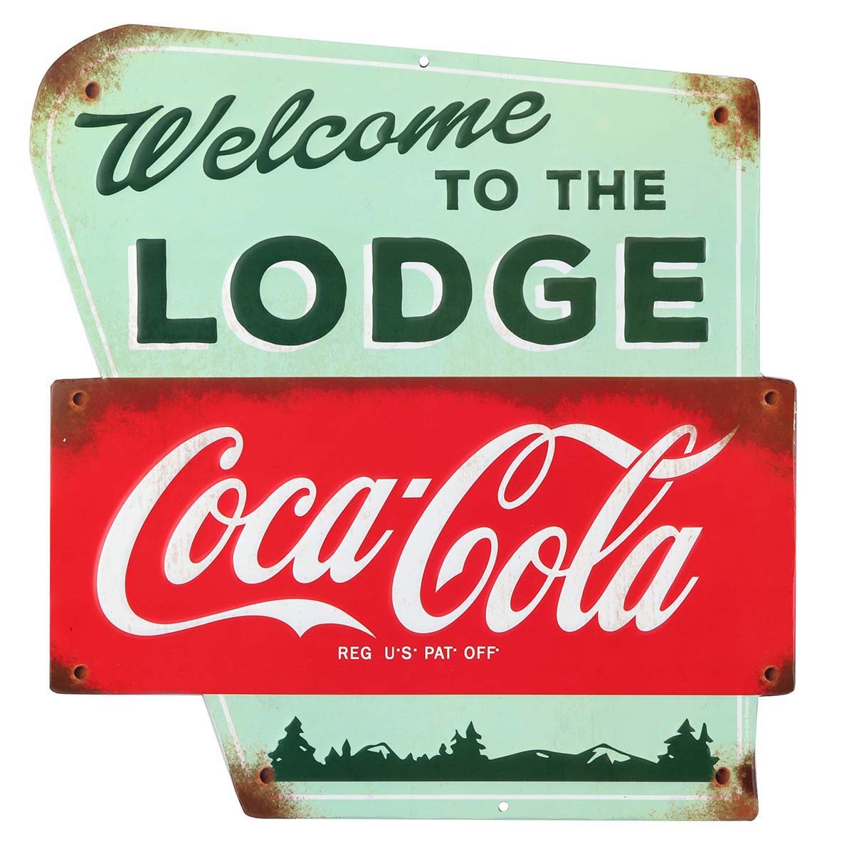 Coca-Cola Welcome to the Lodge Embossed Metal Sign - Vintage Wall Decor for Cabin, Lodge or Man Cave