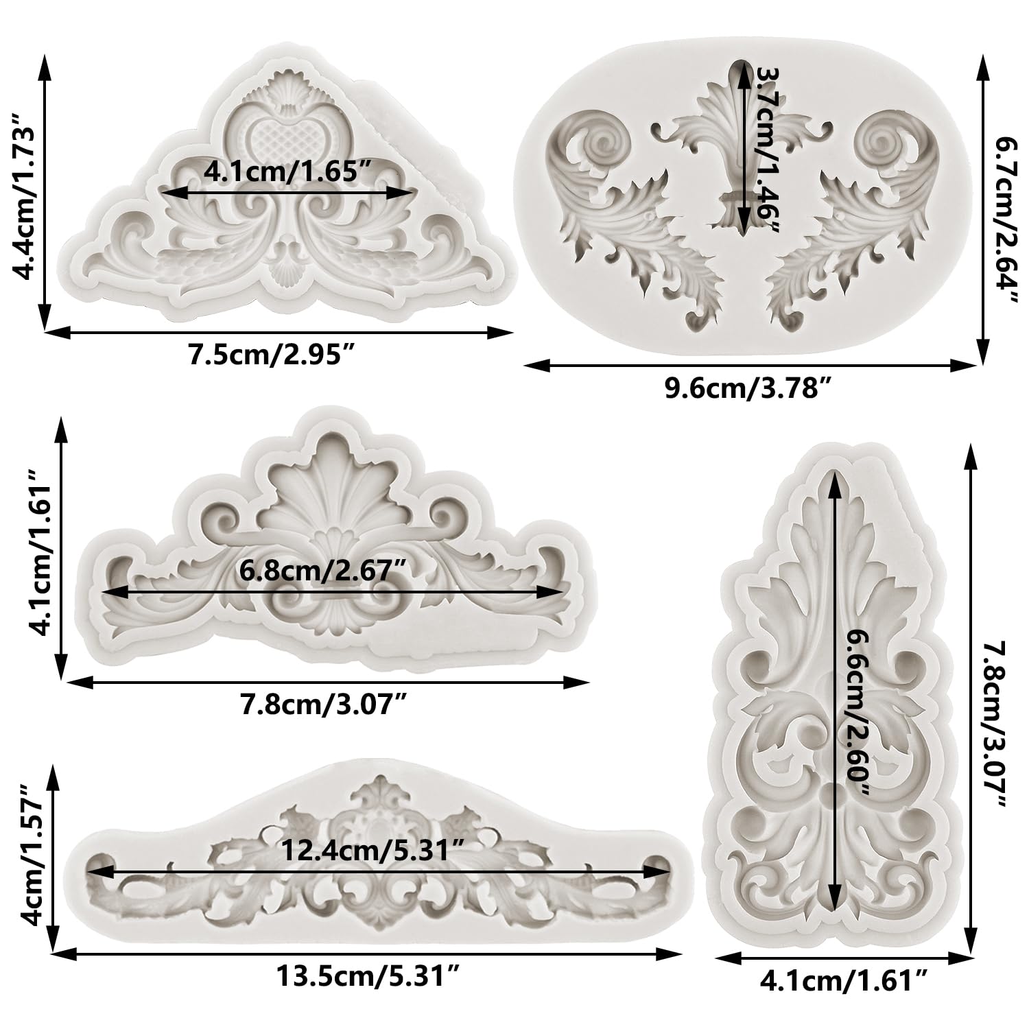 Minfeidms Baroque Style Curlicues Scroll Lace Silicone Mold Relief Flower Lace Fondant Molds For Cake Decorating Cupcake Topper
