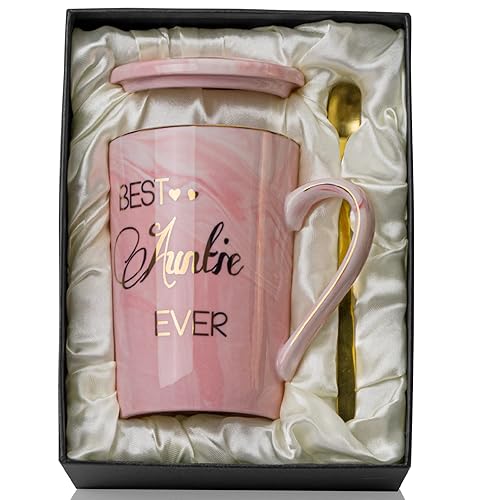 Aunt Gifts from Niece  Nephew - Gifts for Aunt - Best Aunt Ever Gifts Mug - Funny Happy Birthday Christmas Present for Aunt  Auntie  Aunty - Marble Ceramic Coffee Mug Gifts Box Printed Gold 14 Oz Pink
