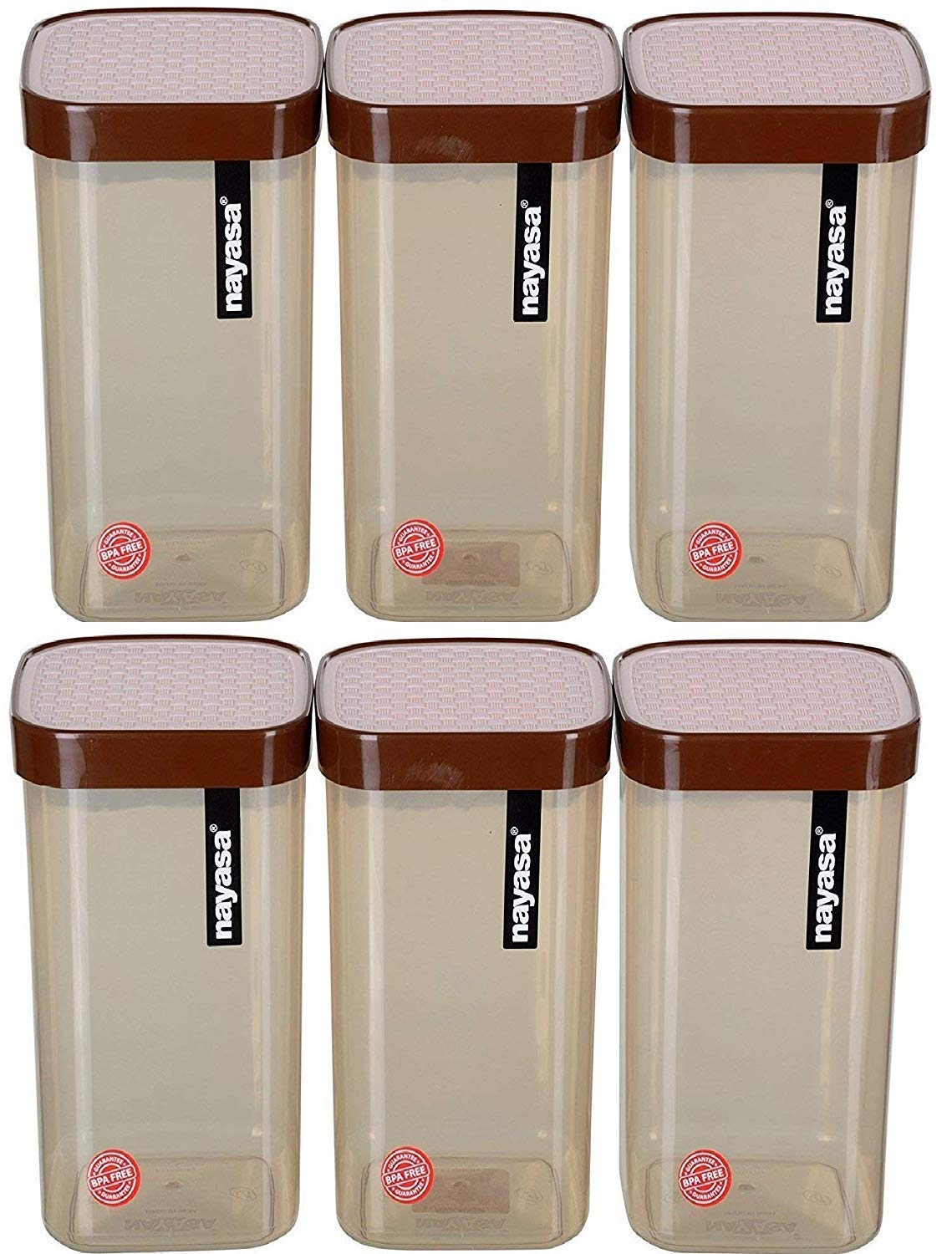 Nayasa Fusion Container 2100 Ml Bpa Free Food Grade Airtight Kitchen Storage Stackable Containers- Set Of 6 | Brown