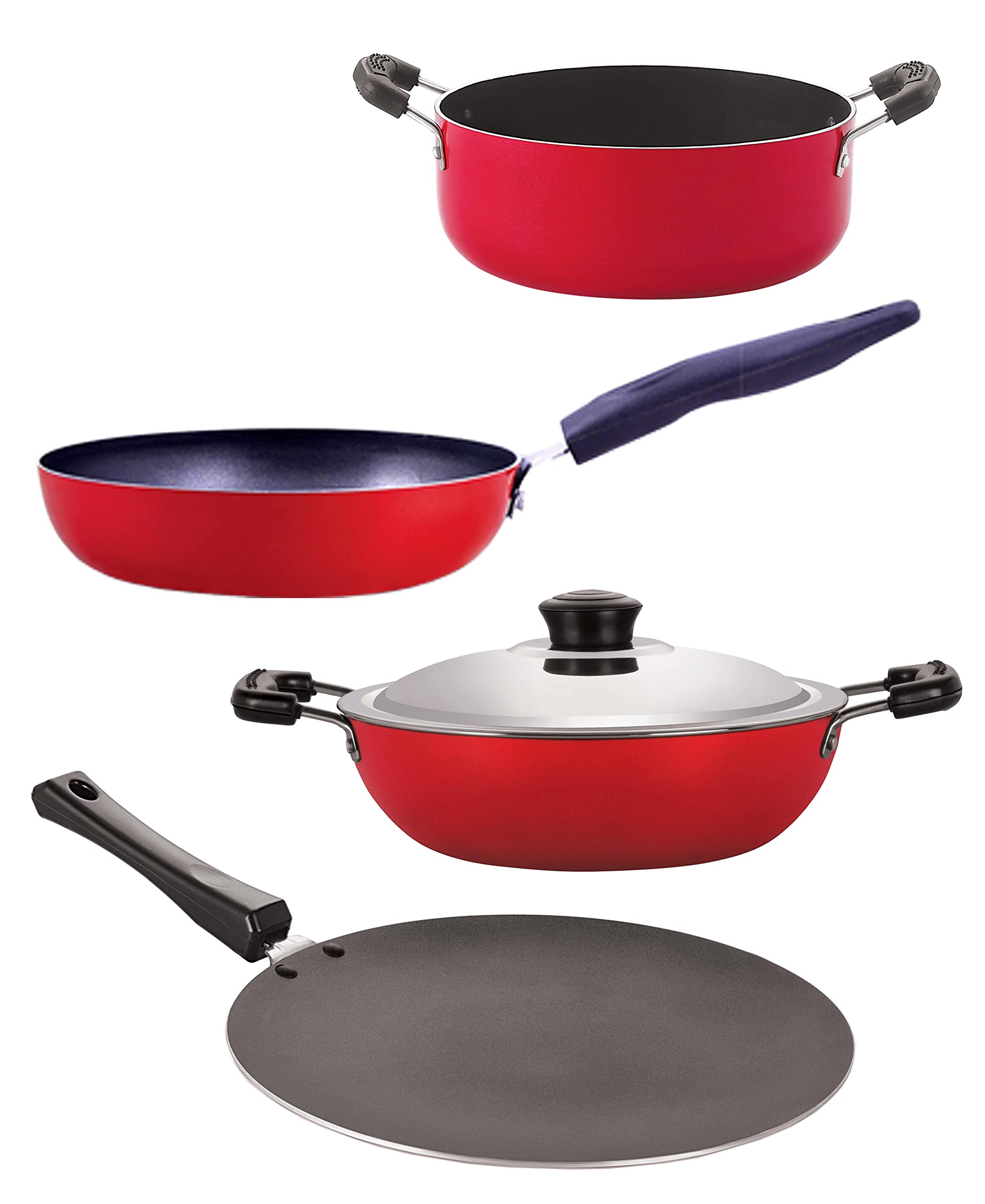 Nirlon NonStick Aluminium Cookware Set Of 4Pieces Red Color(Ct12_Dkd(M)_Cvg_Cs24)