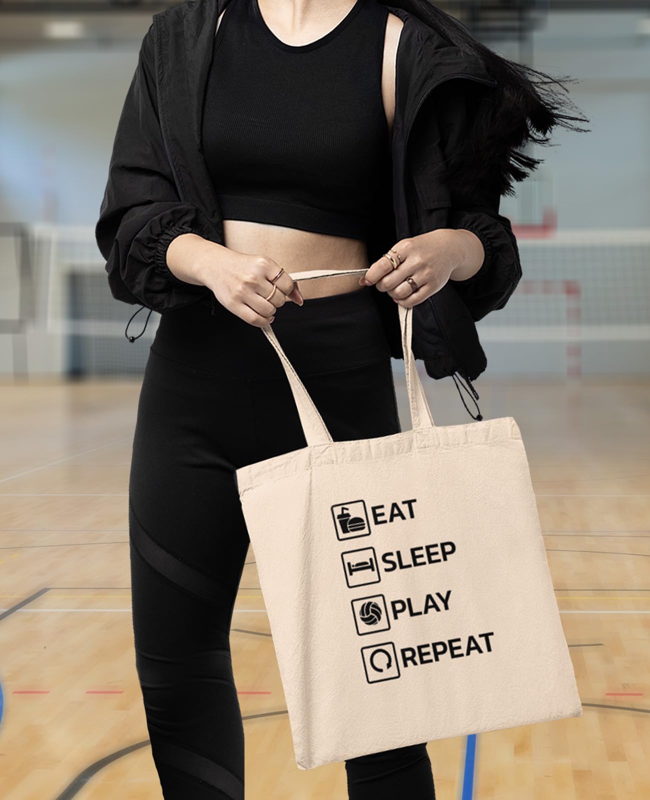 Canvas Tote Bag For Women Volleyball Lovers Reusable Bag For Shopping Tote Bag Volleball Repeat