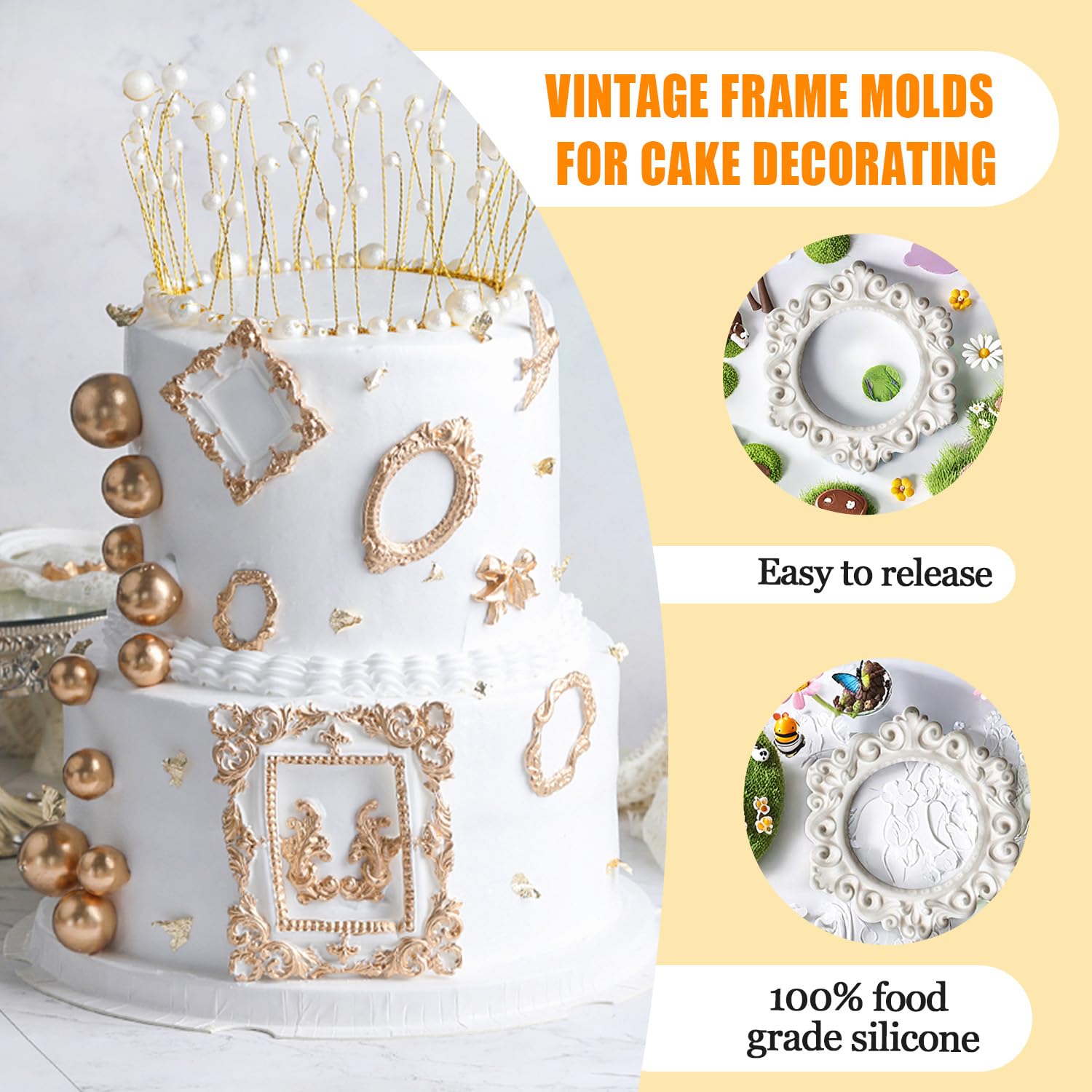 2 Pcs Small Frame Silicone Mold Sugarcraft Cake Decorating Tools Fondant Gompaste Molds