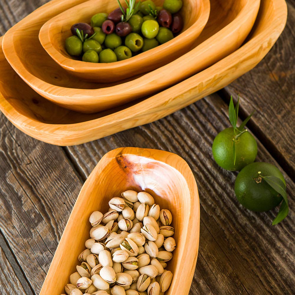 Restaurantware Nature Tek 9.75 X 5 X 3.5 Inch Fruit Bowl 1 Handmade Oblong Bowl - Oval Shape Shatterproof Natural Wood Fruit Sal