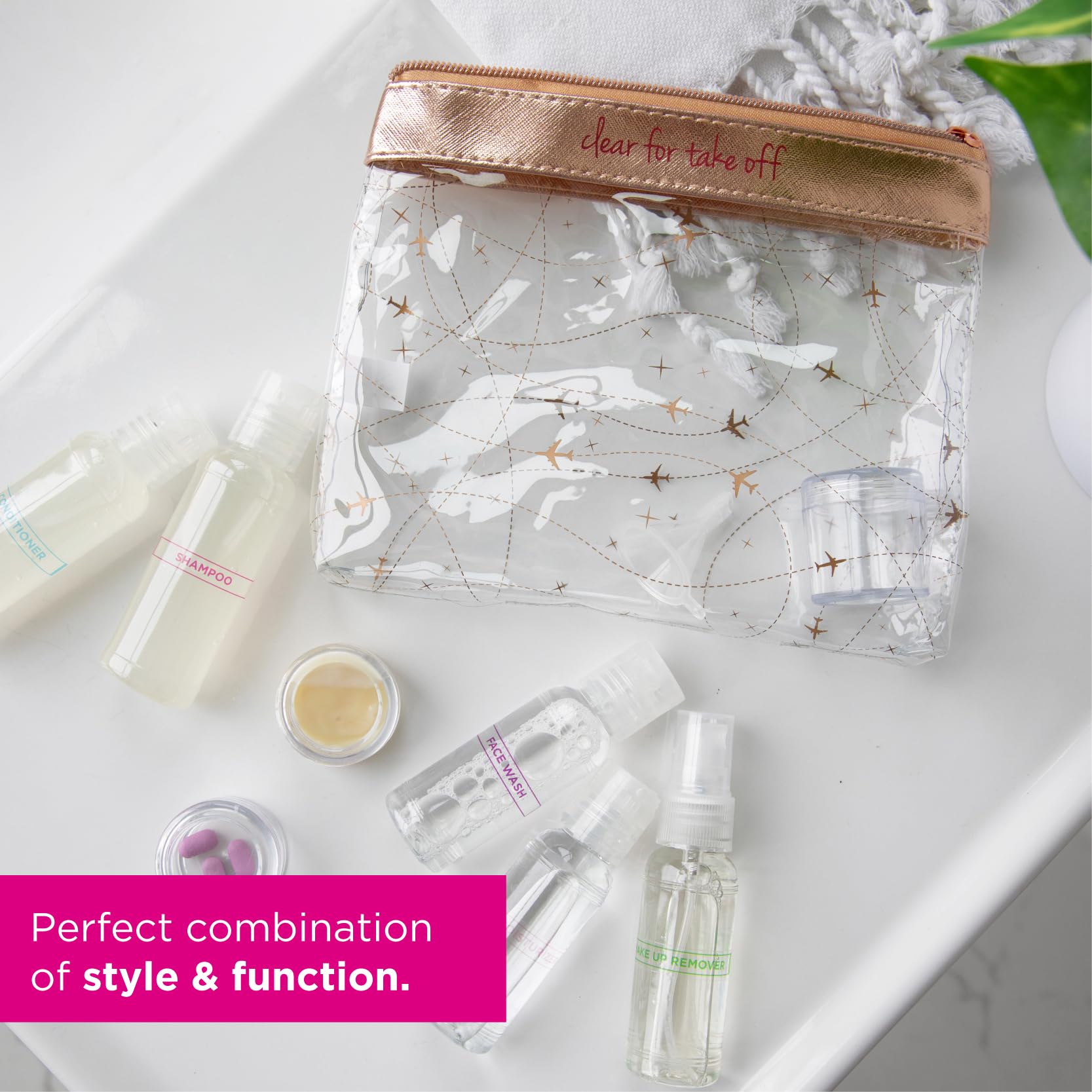 Miamica Women'S Toiletry Kit, Black & Pink, 12-Piece