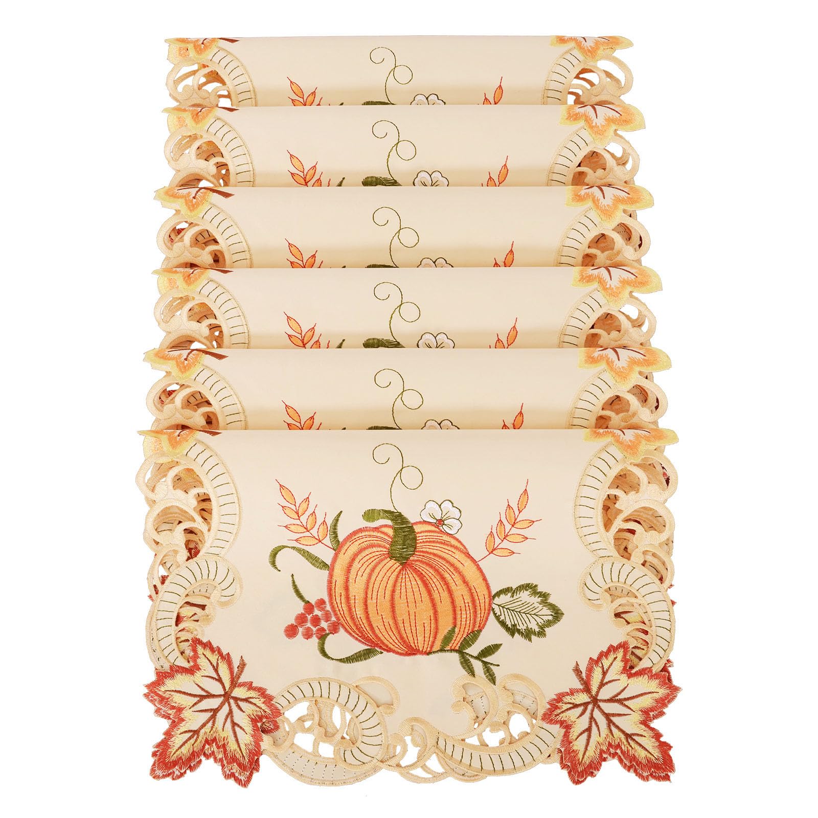 Simhomsen Embroidered Thanksgiving Harvest Pumpkins Table Runners for Autumn or Fall Decorations (13   19 Inch Set of 6)