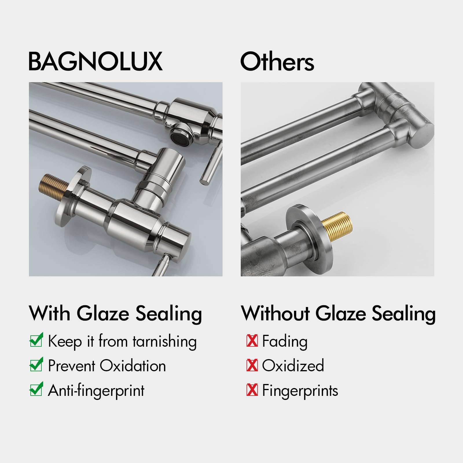 Bagnolux Polished Nickel Pot Filler Faucet, Traditional Pot Filler Wall Mount Kitchen Faucet Brass 2 Handles With Double-Jointed