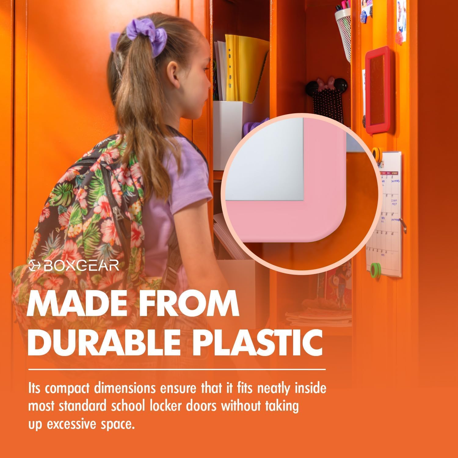 Boxgear Magnetic Locker Mirror, Makeup Mirrors - 5'' X 7''- For School Locker, Bathroom, Household Refrigerator, Locker Accessor